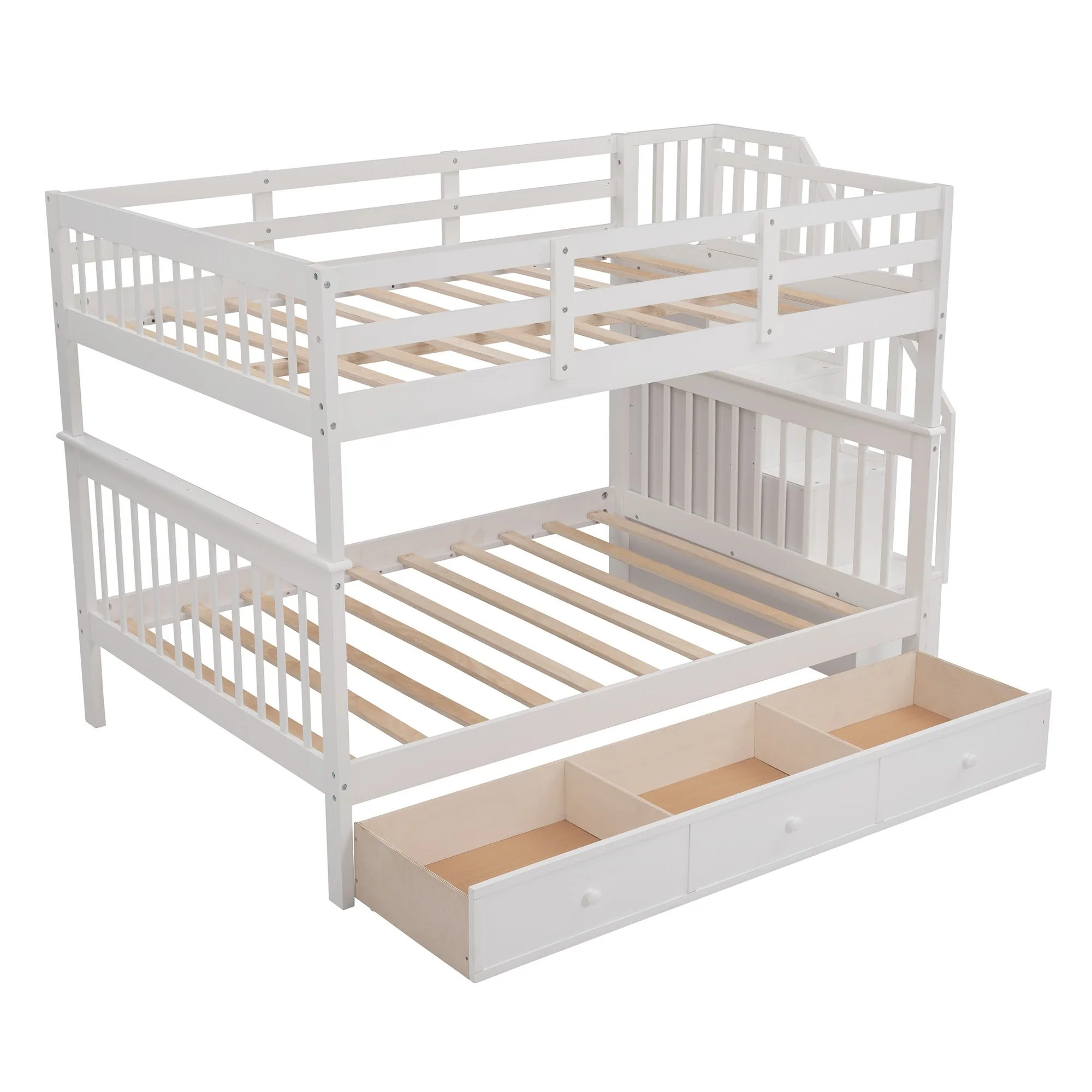 White Double Full Size Stairway Bunk Bed With Drawer By Homeroots - Image 5