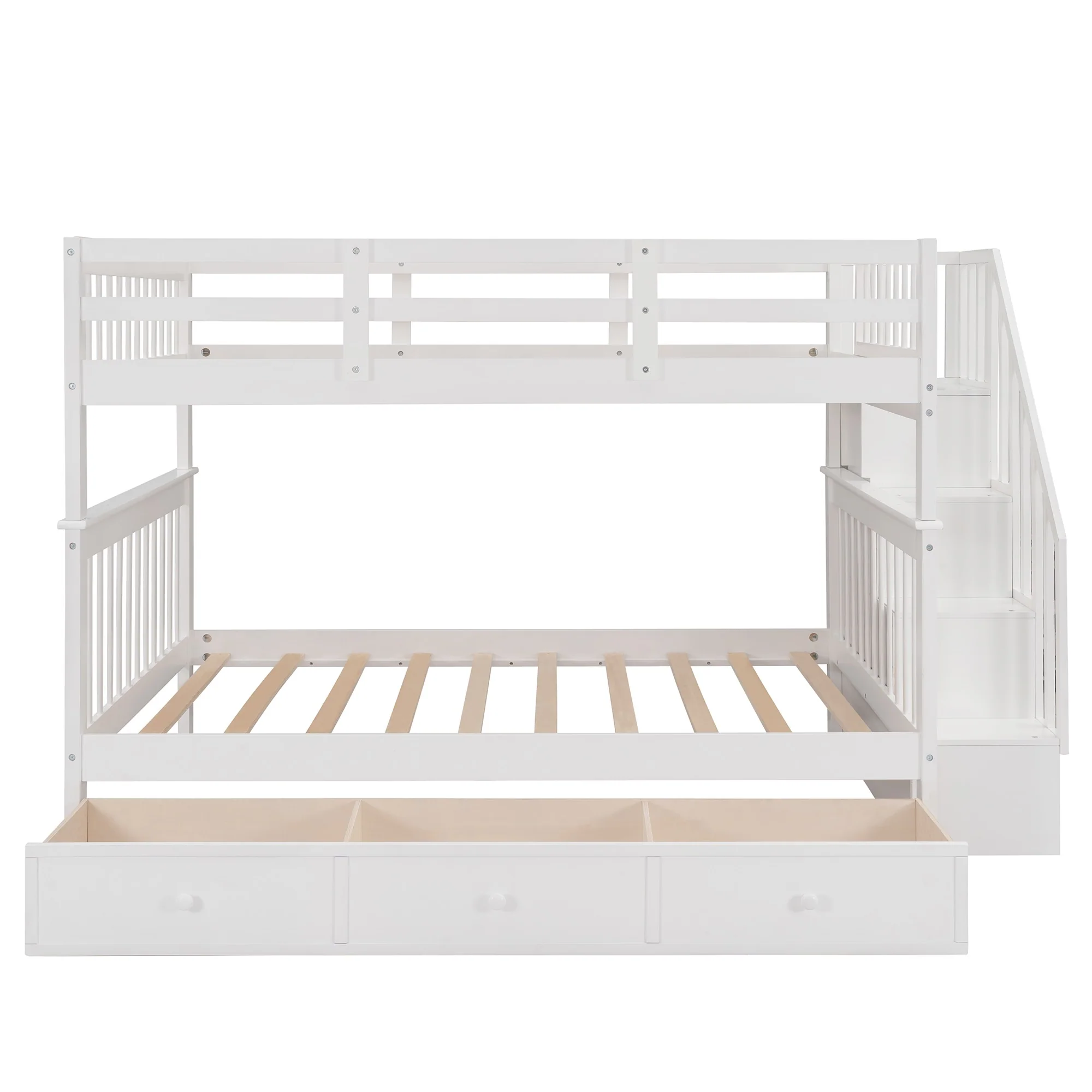 White Double Full Size Stairway Bunk Bed With Drawer By Homeroots - Image 6