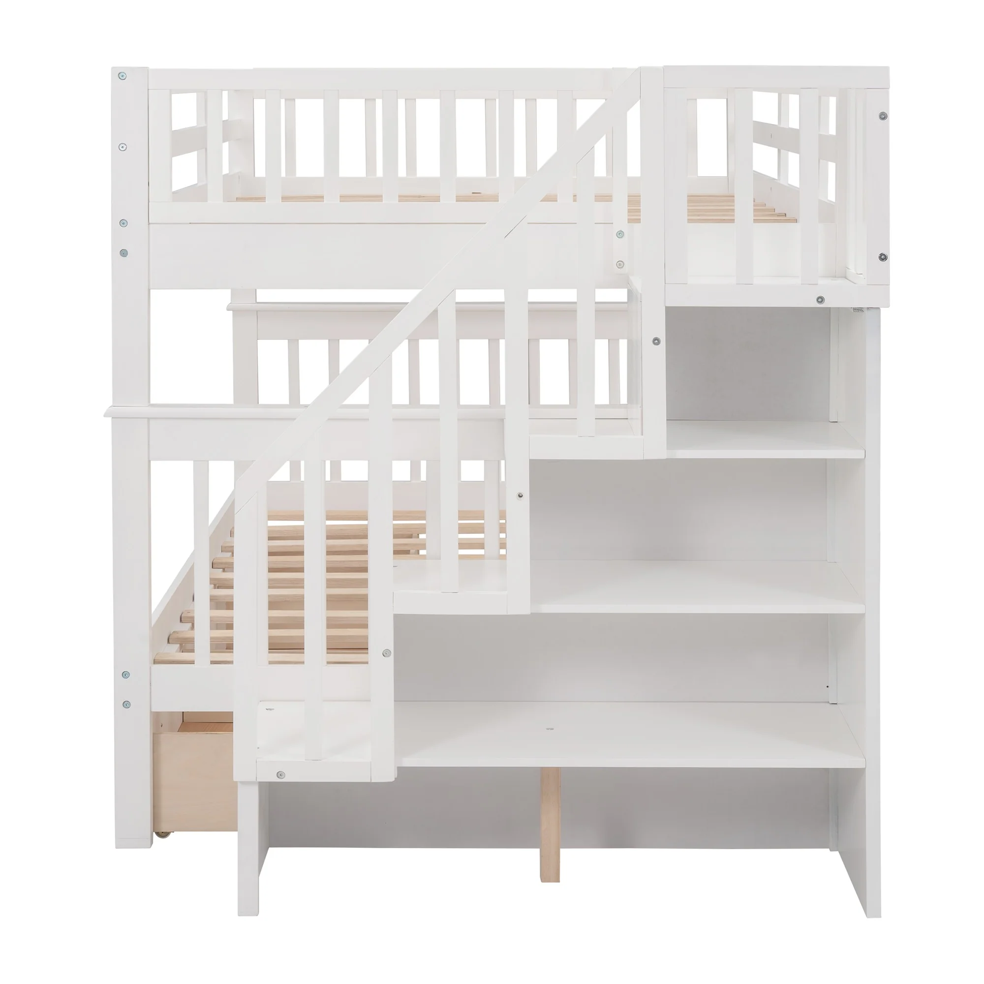White Double Full Size Stairway Bunk Bed With Drawer By Homeroots - Image 8