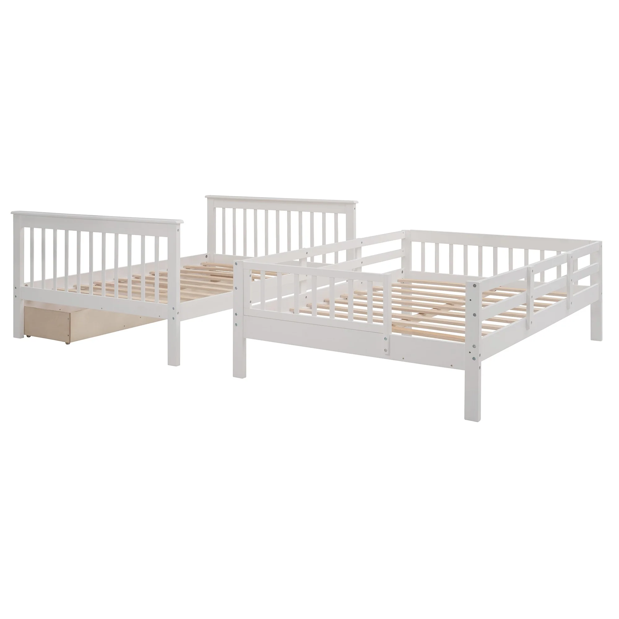 White Double Full Size Stairway Bunk Bed With Drawer By Homeroots - Image 9