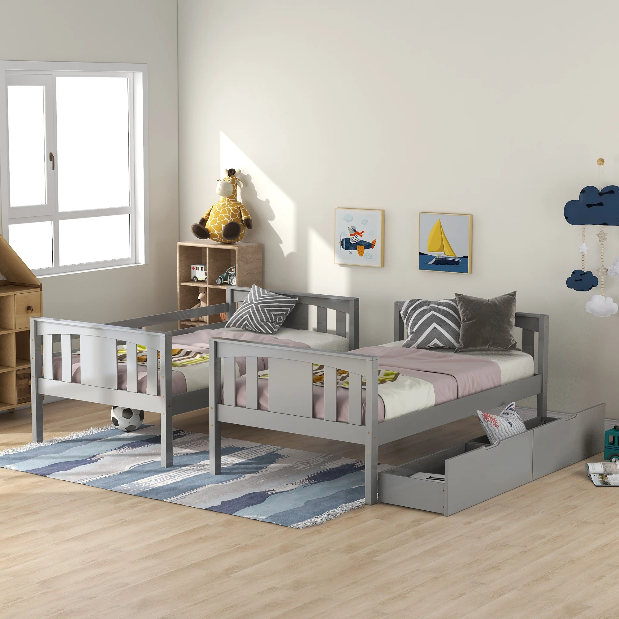 White Double Twin Size Ladder Bunk Bed With Drawers By Homeroots - Image 12