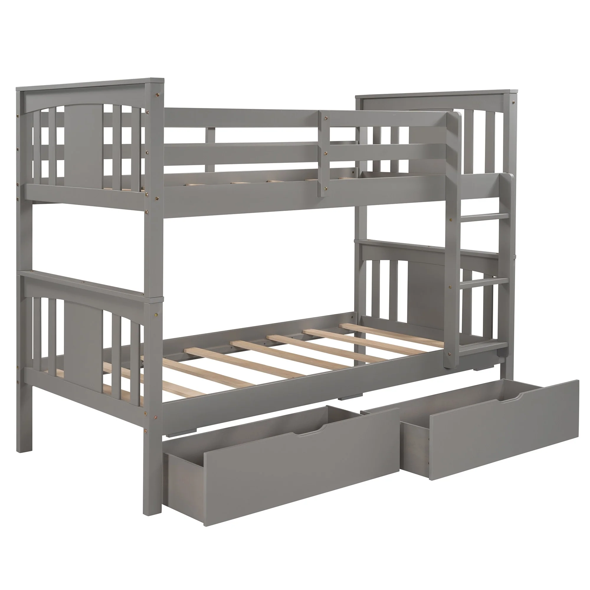 White Double Twin Size Ladder Bunk Bed With Drawers By Homeroots - Image 13