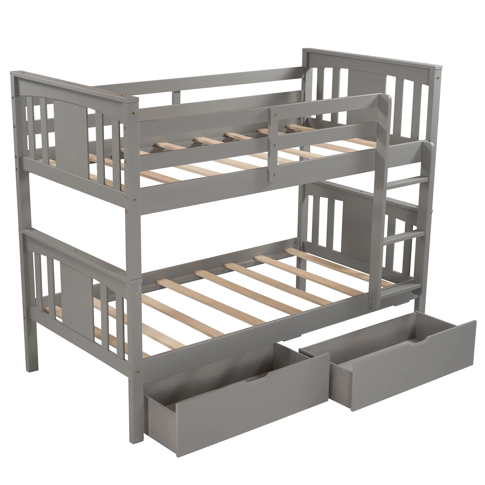 White Double Twin Size Ladder Bunk Bed With Drawers By Homeroots - Image 14