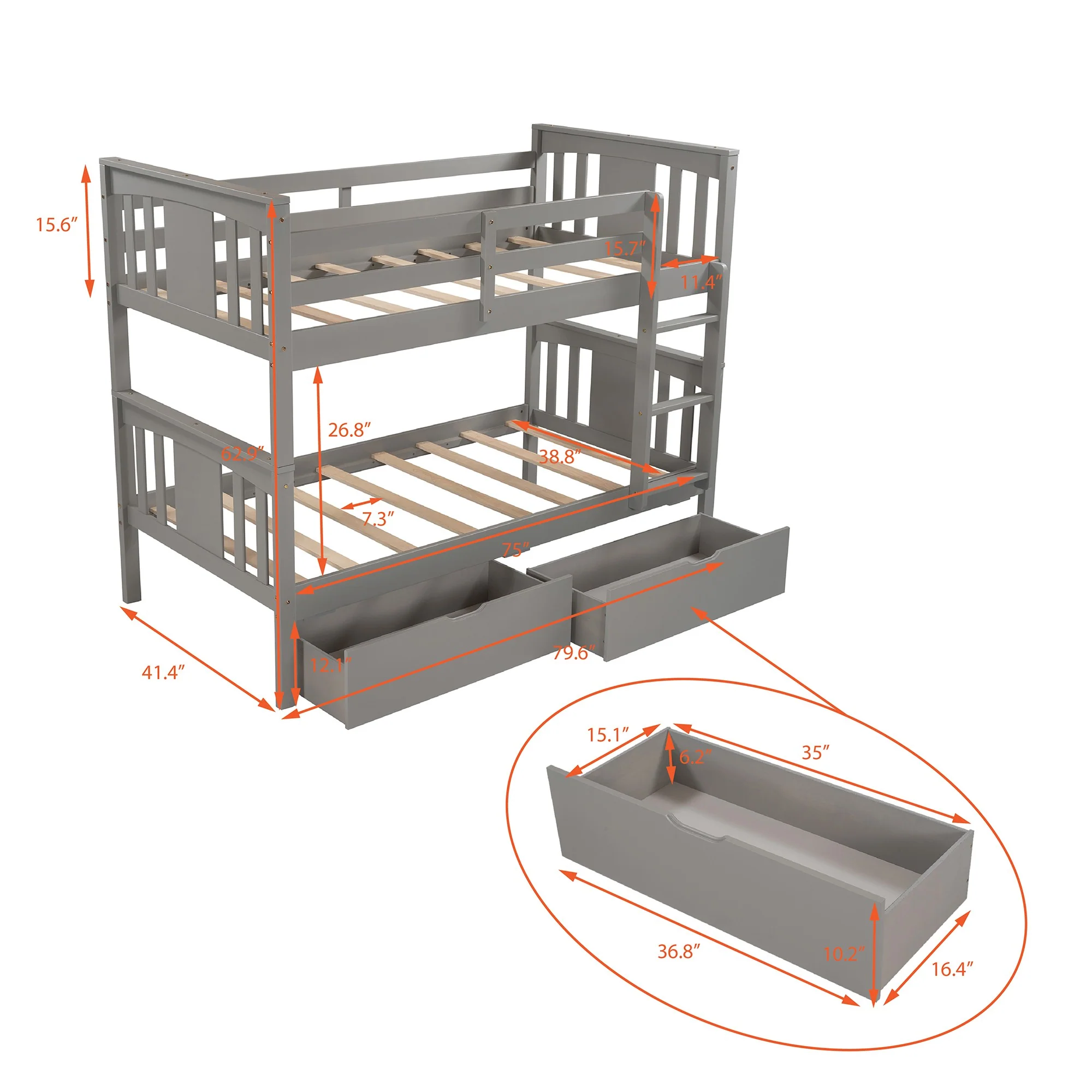 White Double Twin Size Ladder Bunk Bed With Drawers By Homeroots - Image 15