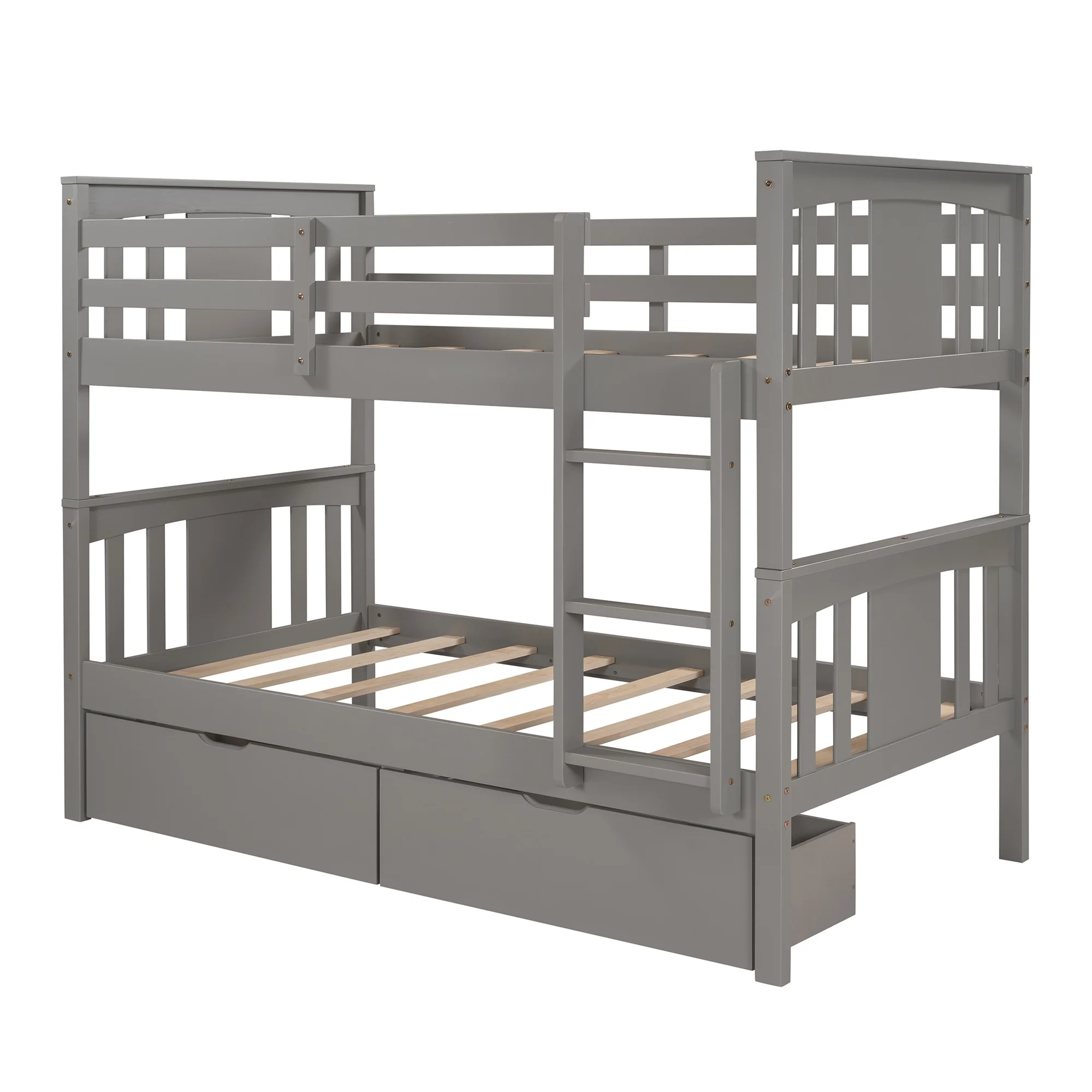 White Double Twin Size Ladder Bunk Bed With Drawers By Homeroots - Image 16