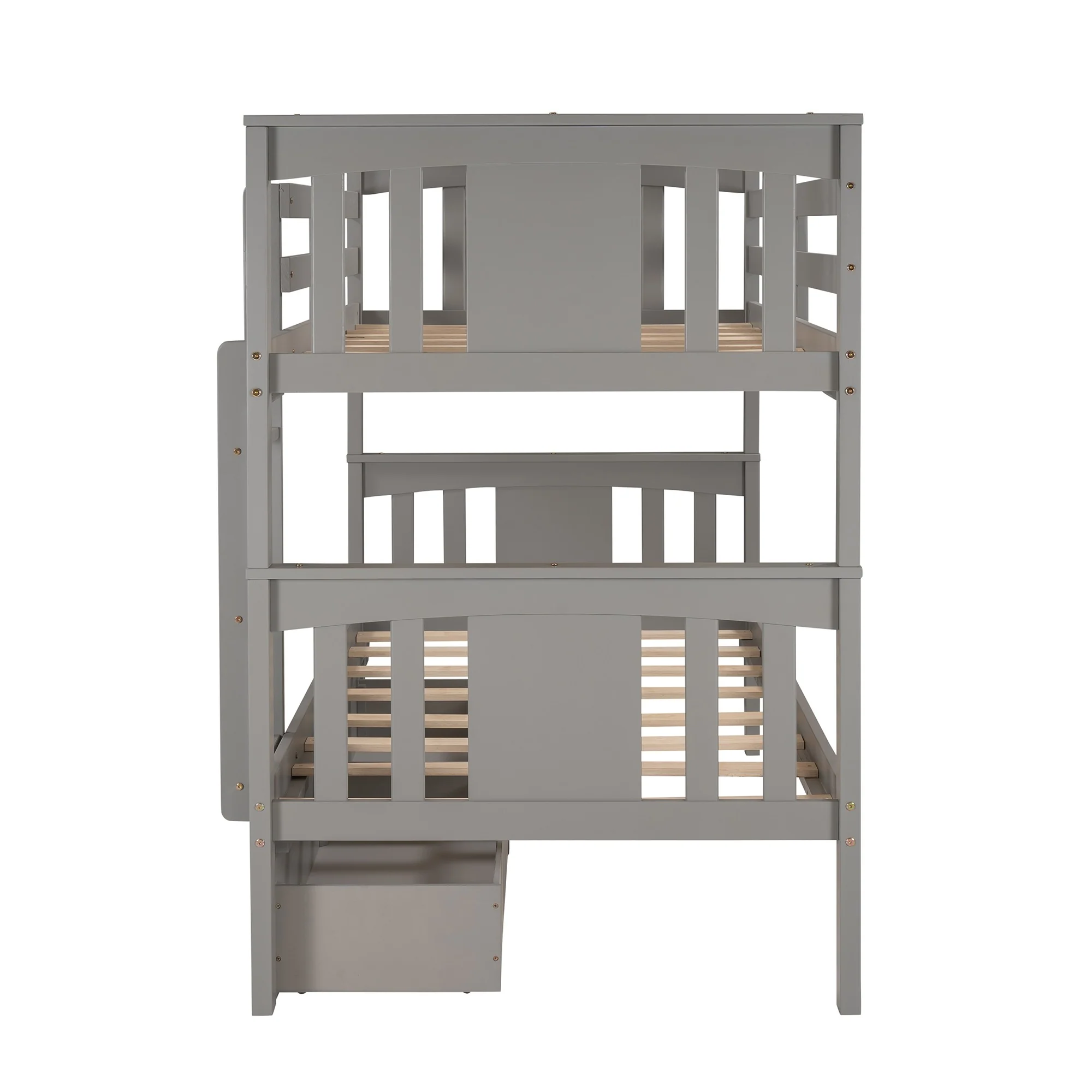 White Double Twin Size Ladder Bunk Bed With Drawers By Homeroots - Image 18