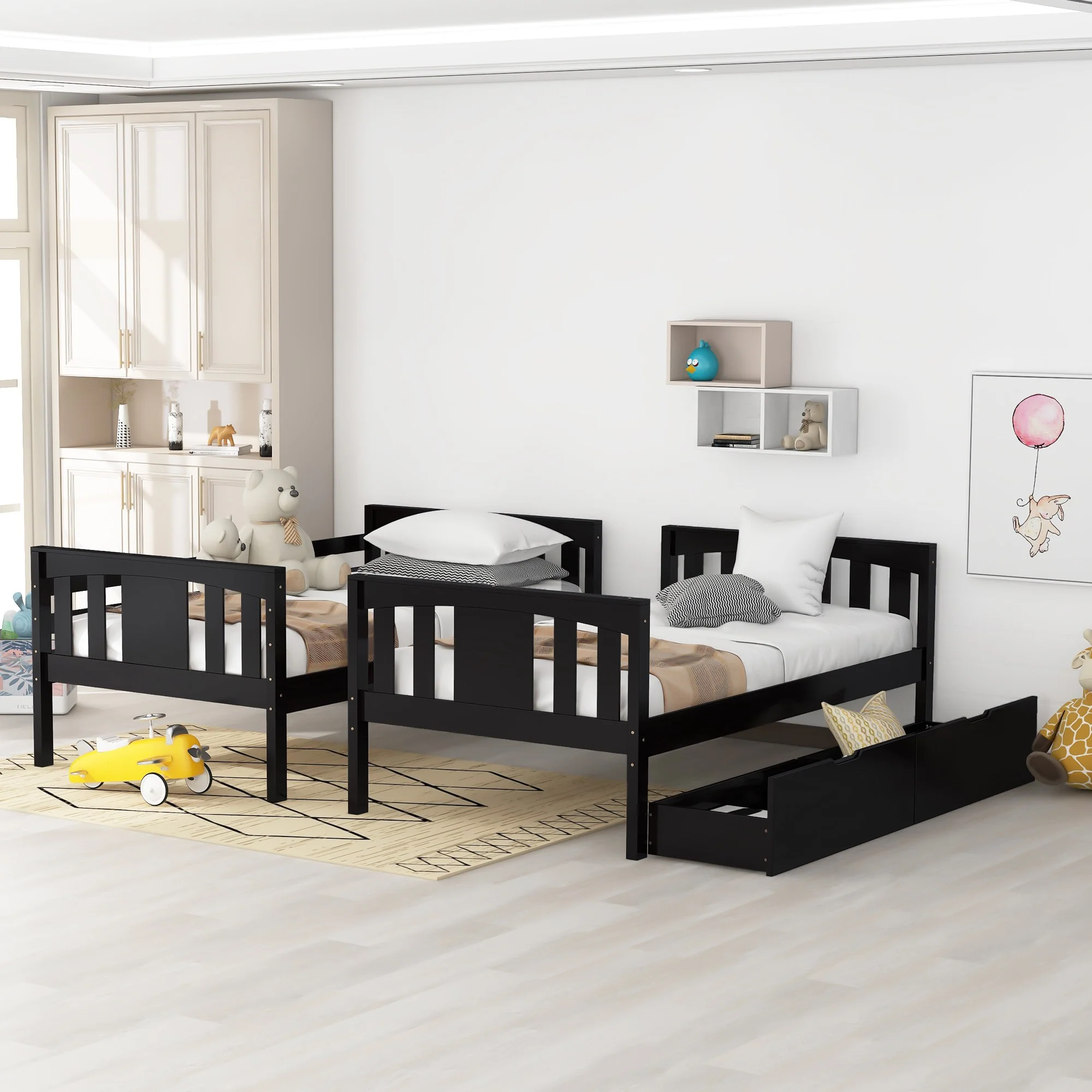 White Double Twin Size Ladder Bunk Bed With Drawers By Homeroots - Image 21