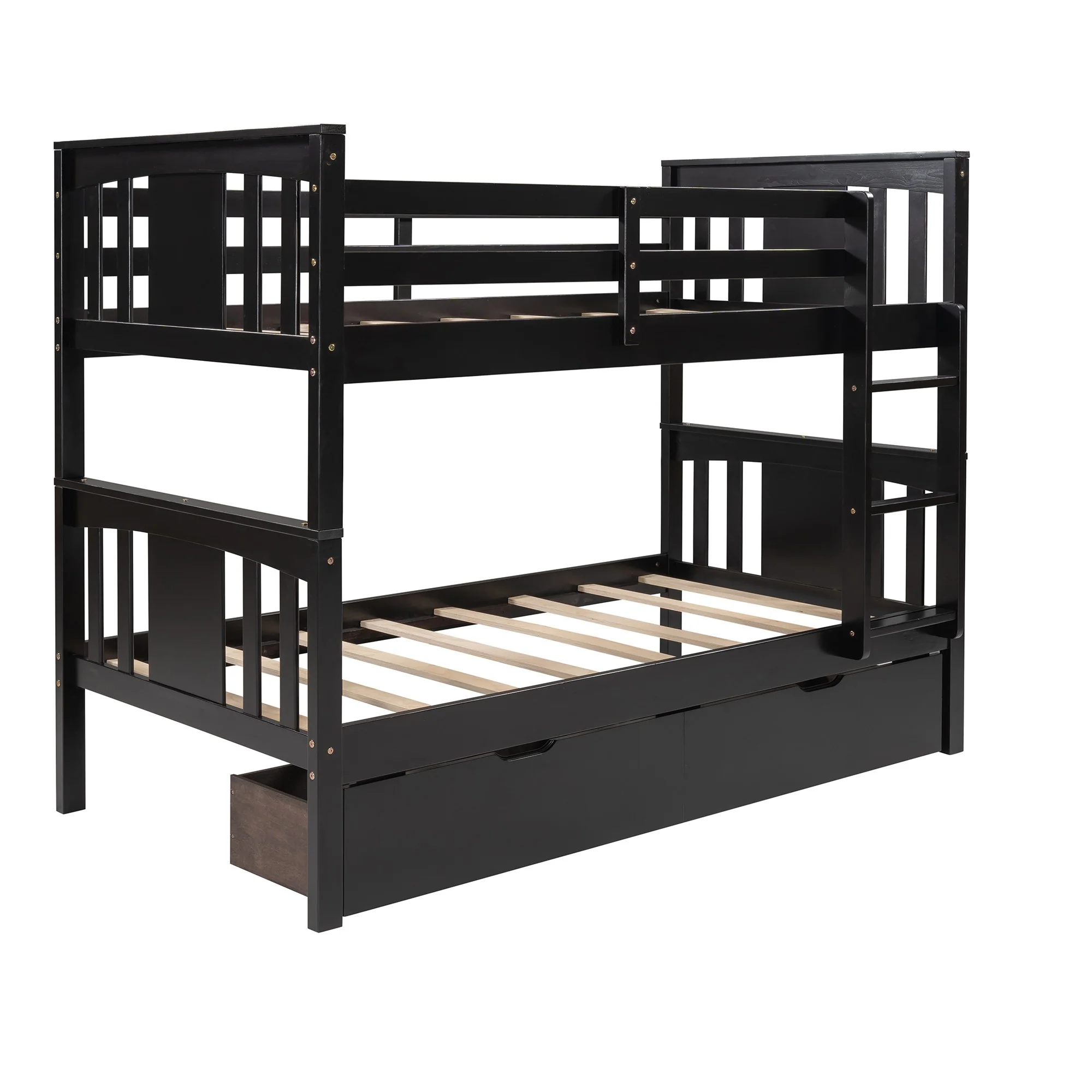 White Double Twin Size Ladder Bunk Bed With Drawers By Homeroots - Image 22