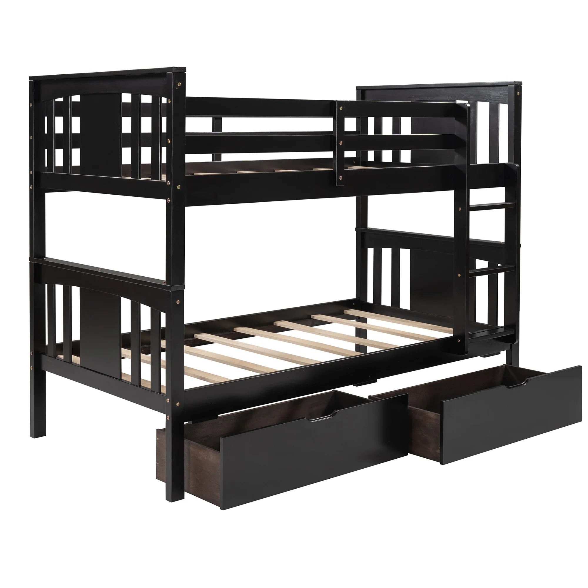 White Double Twin Size Ladder Bunk Bed With Drawers By Homeroots - Image 23