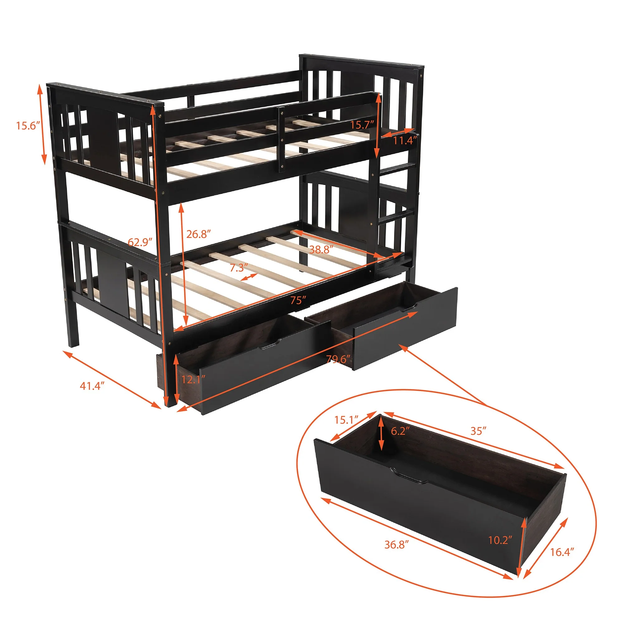 White Double Twin Size Ladder Bunk Bed With Drawers By Homeroots - Image 24