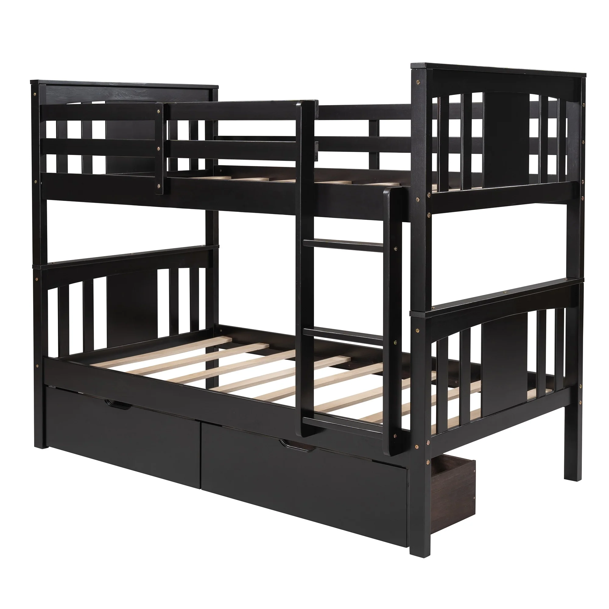 White Double Twin Size Ladder Bunk Bed With Drawers By Homeroots - Image 25