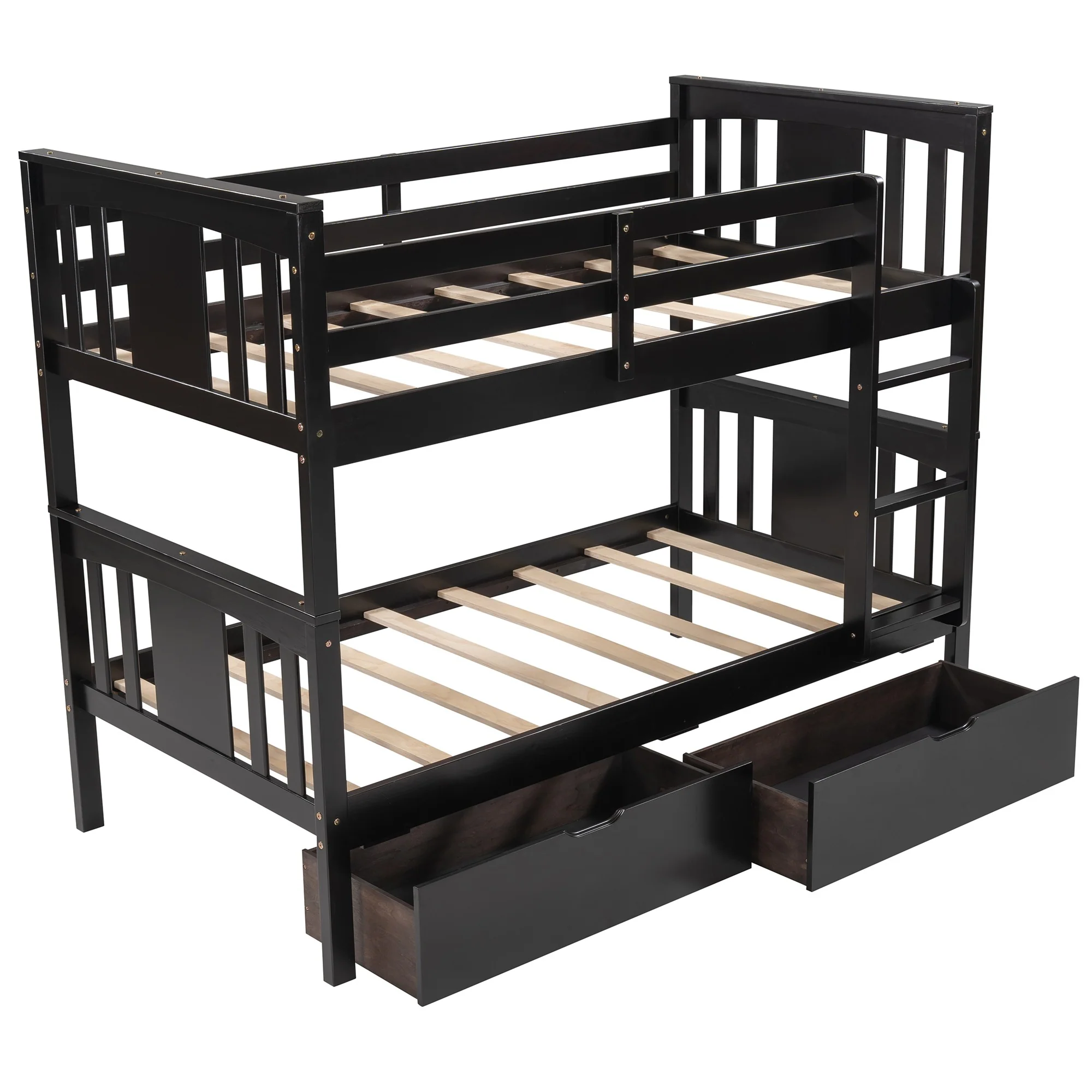 White Double Twin Size Ladder Bunk Bed With Drawers By Homeroots - Image 26