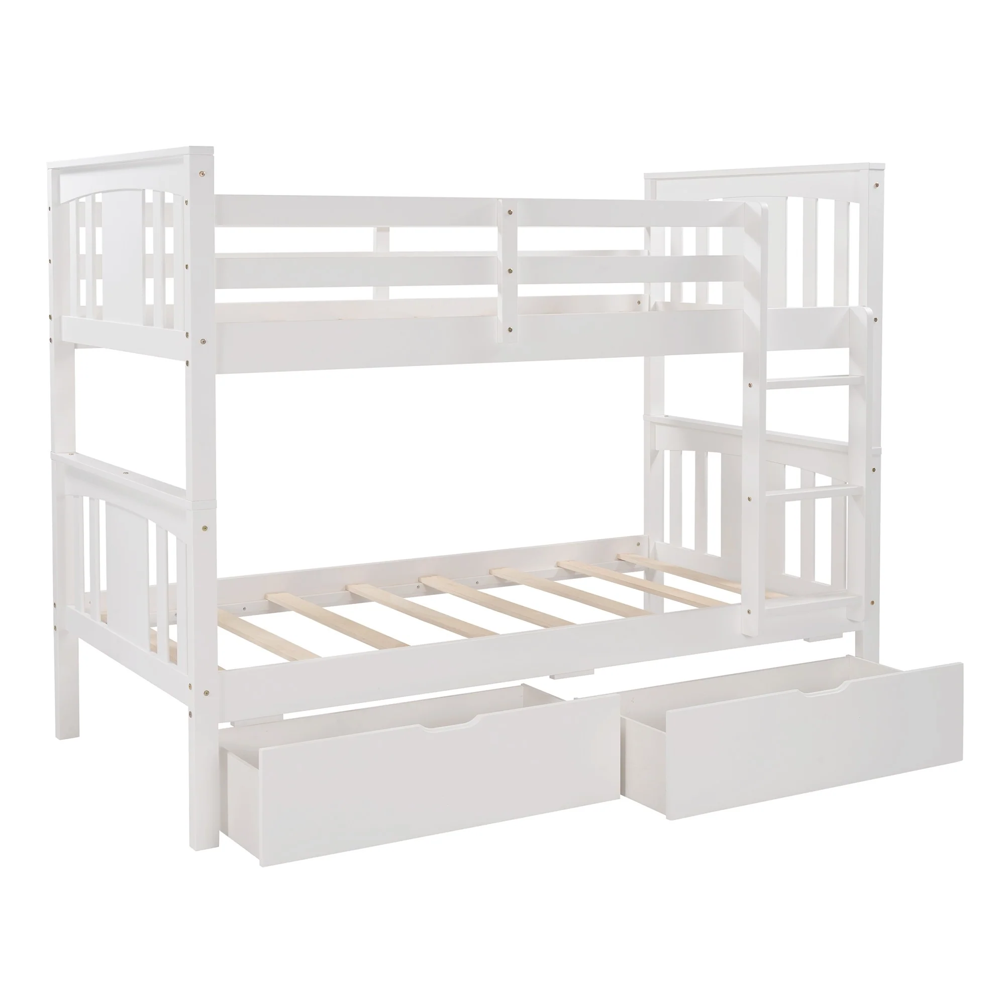 White Double Twin Size Ladder Bunk Bed With Drawers By Homeroots - Image 4