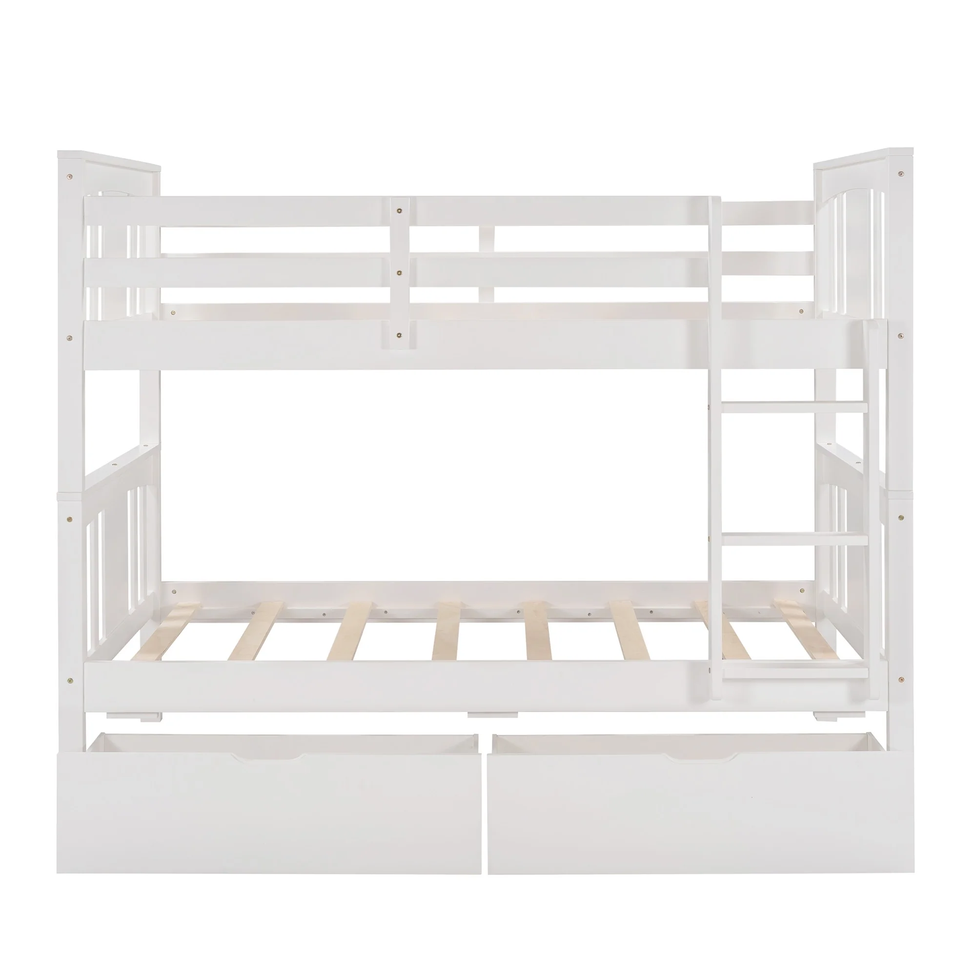 White Double Twin Size Ladder Bunk Bed With Drawers By Homeroots - Image 5