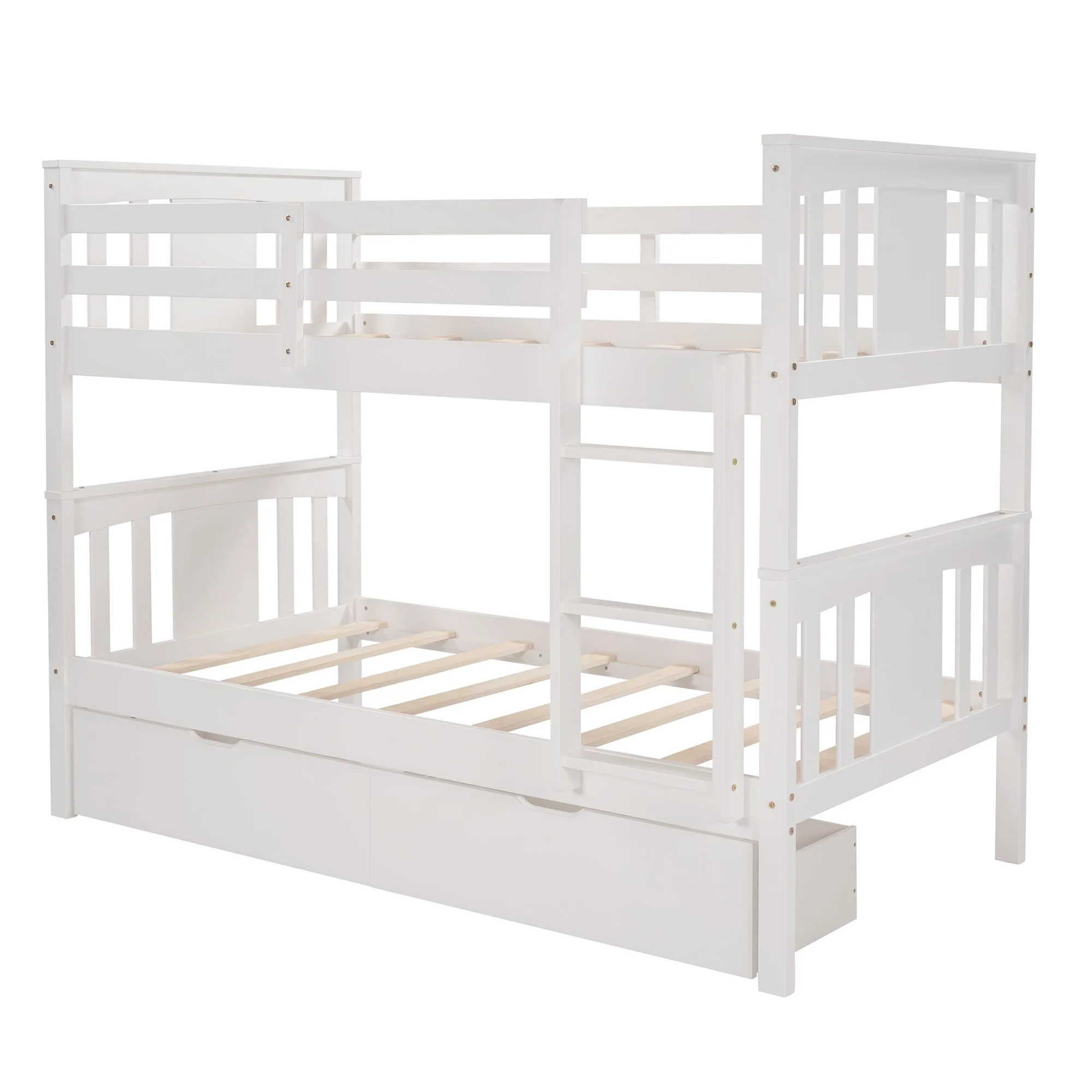 White Double Twin Size Ladder Bunk Bed With Drawers By Homeroots - Image 7