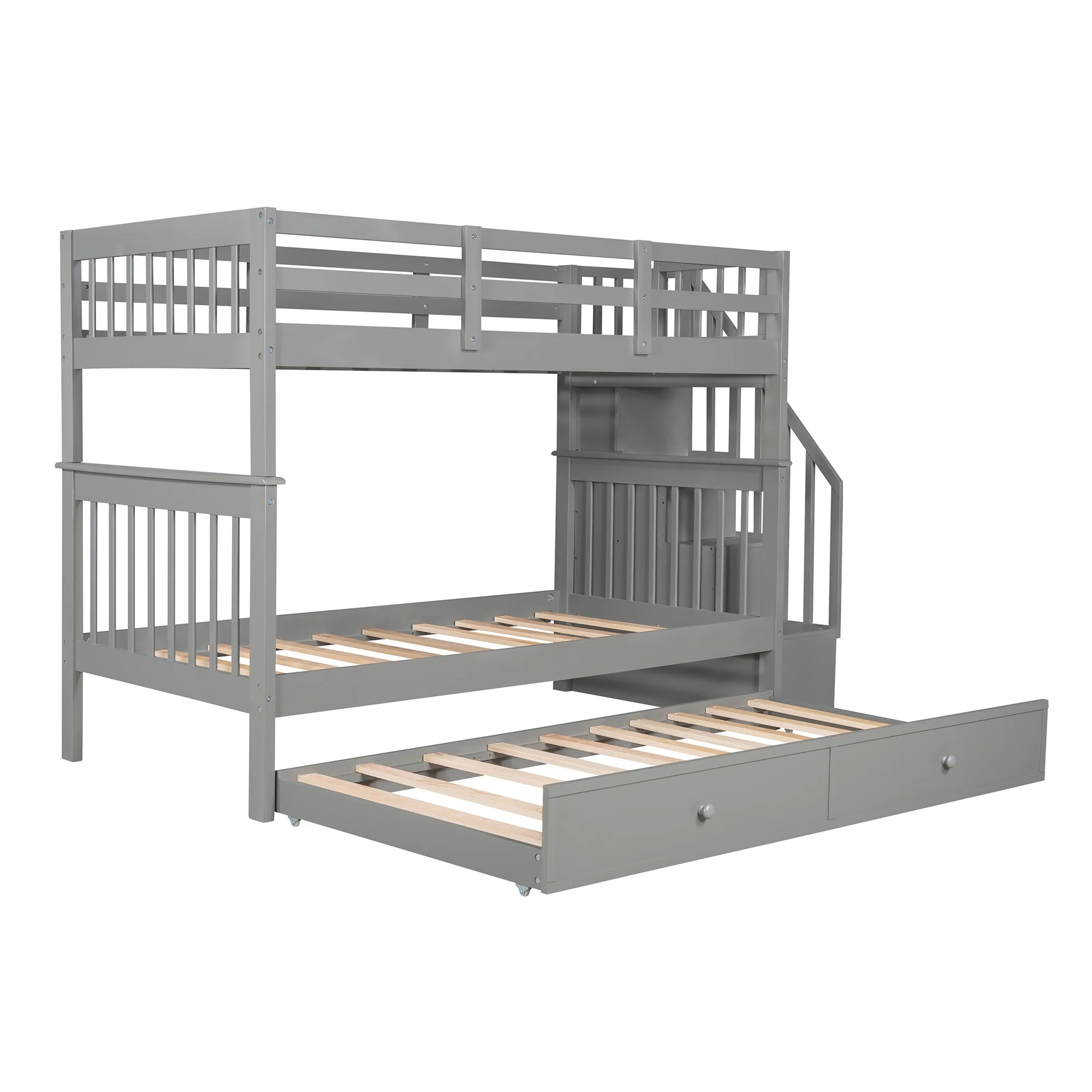 White Double Twin Size Stairway Bunk Bed By Homeroots - Image 13