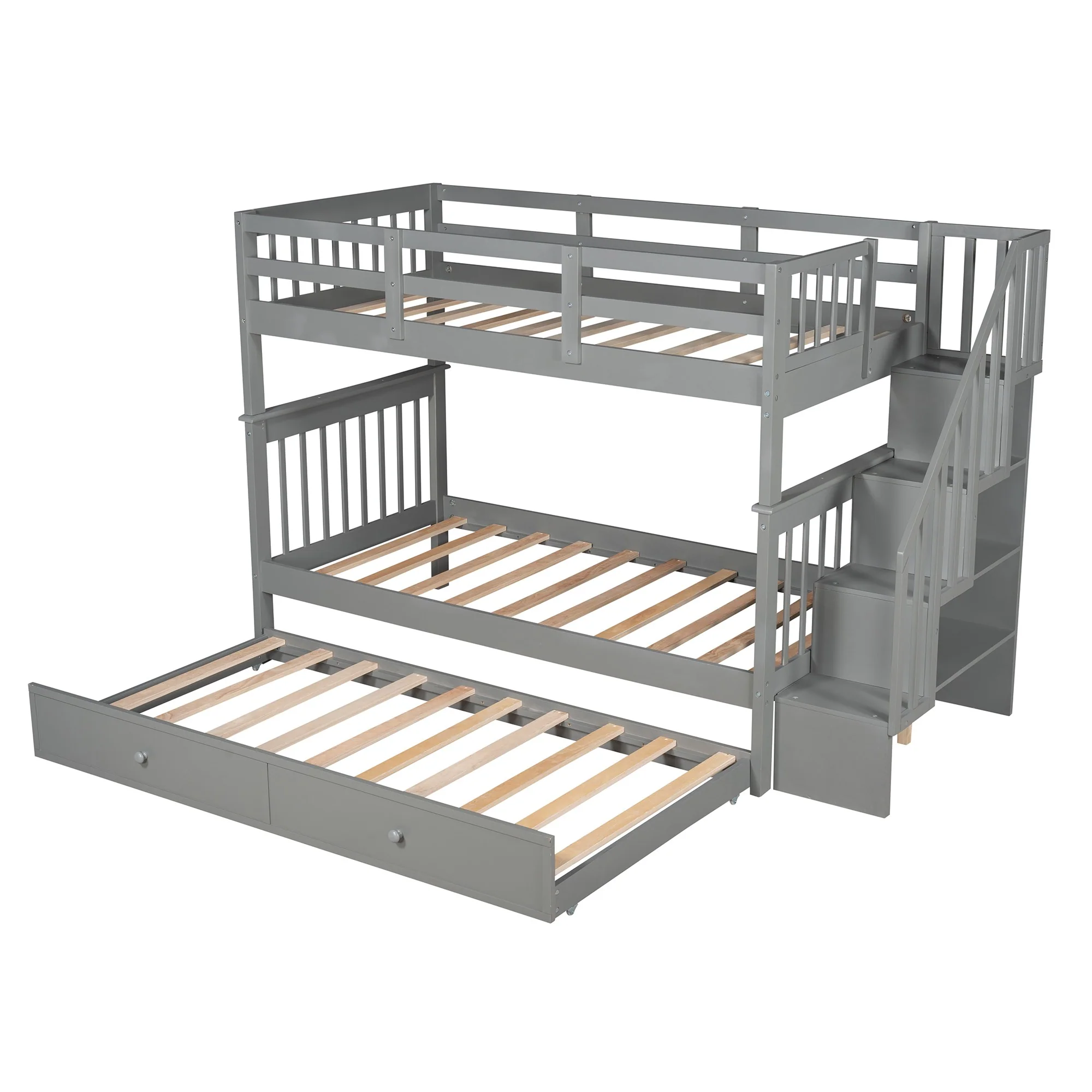 White Double Twin Size Stairway Bunk Bed By Homeroots - Image 14