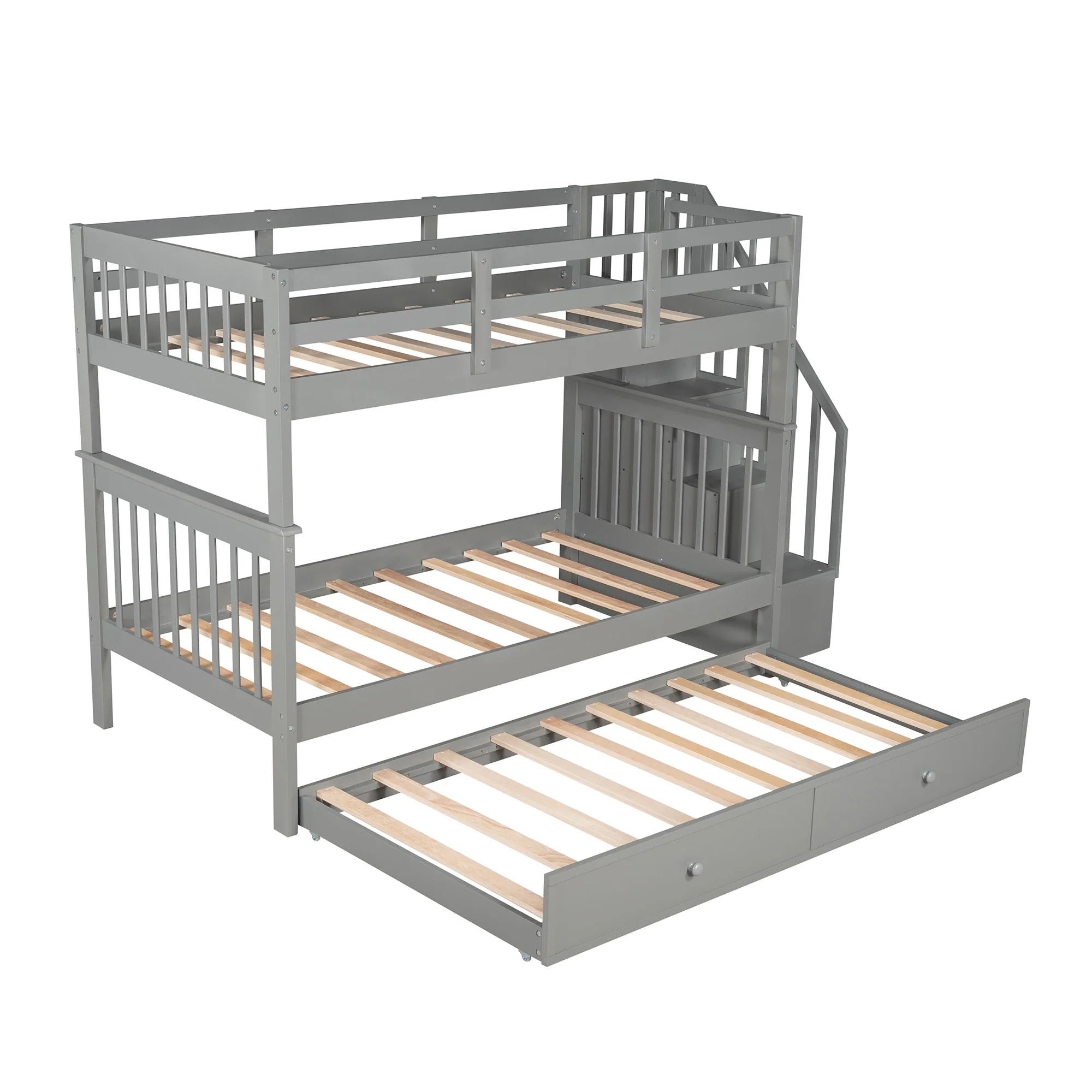 White Double Twin Size Stairway Bunk Bed By Homeroots - Image 15
