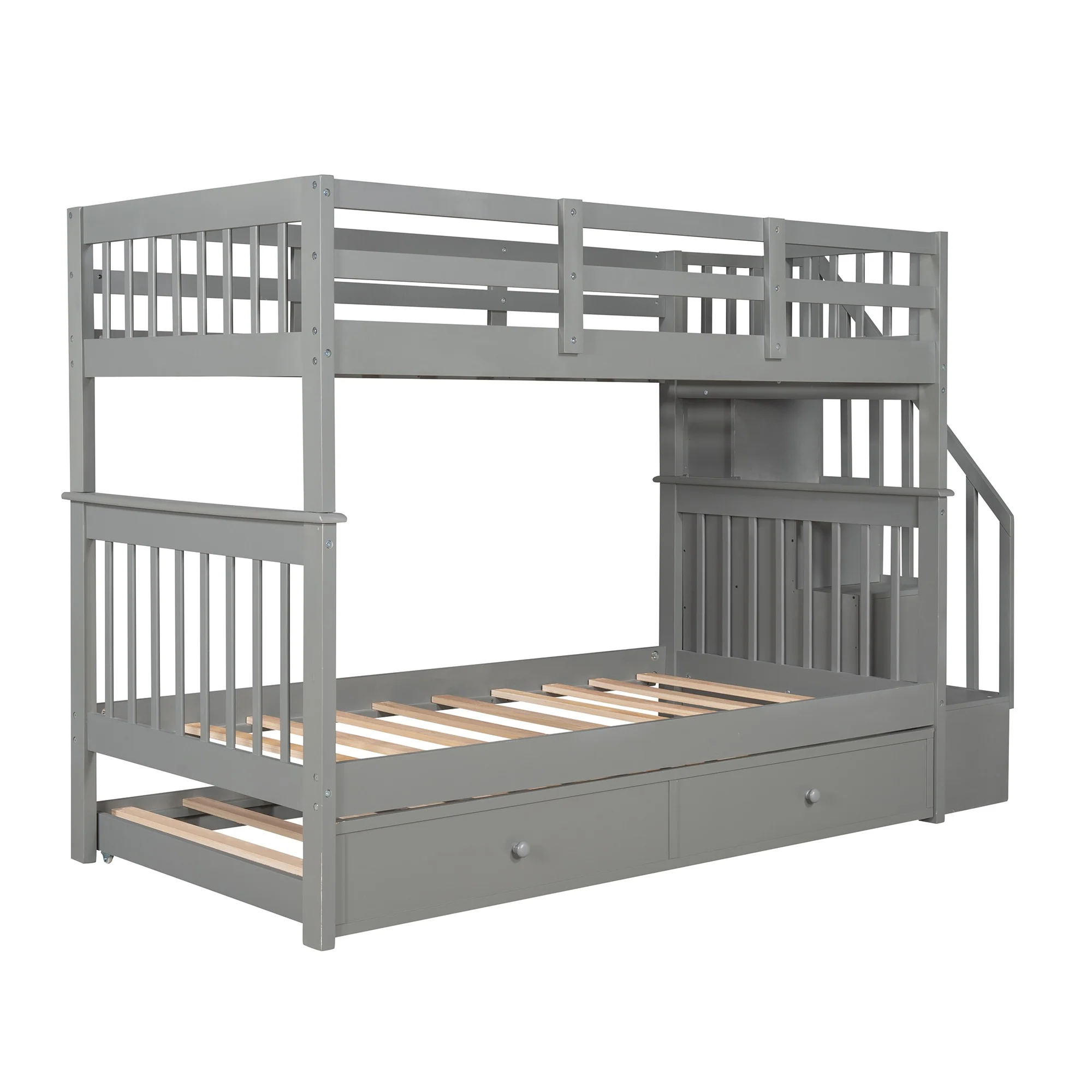 White Double Twin Size Stairway Bunk Bed By Homeroots - Image 16