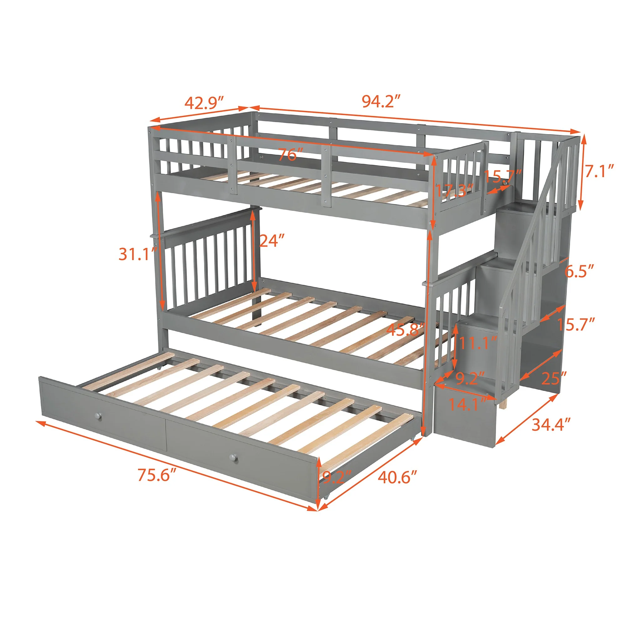 White Double Twin Size Stairway Bunk Bed By Homeroots - Image 17