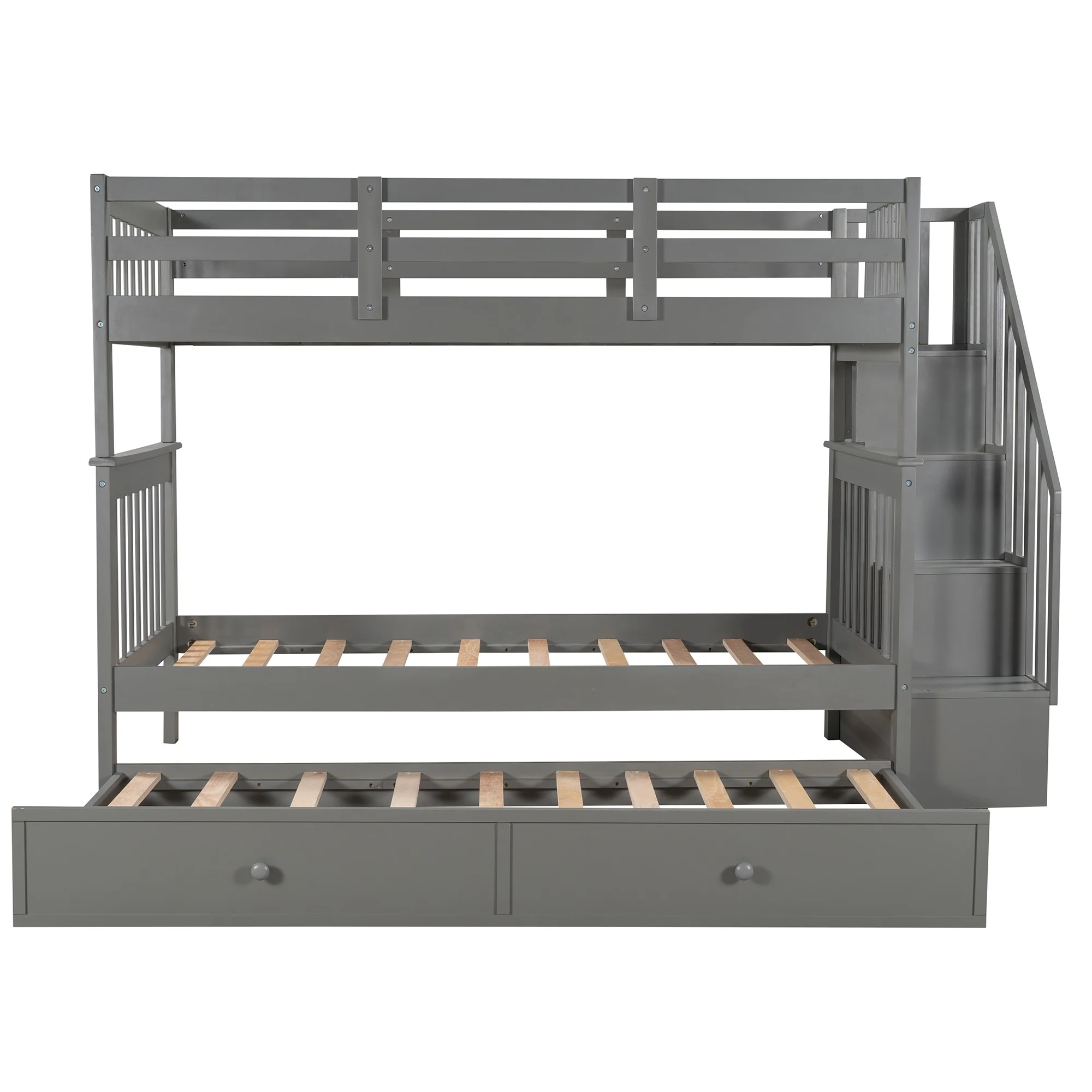 White Double Twin Size Stairway Bunk Bed By Homeroots - Image 18