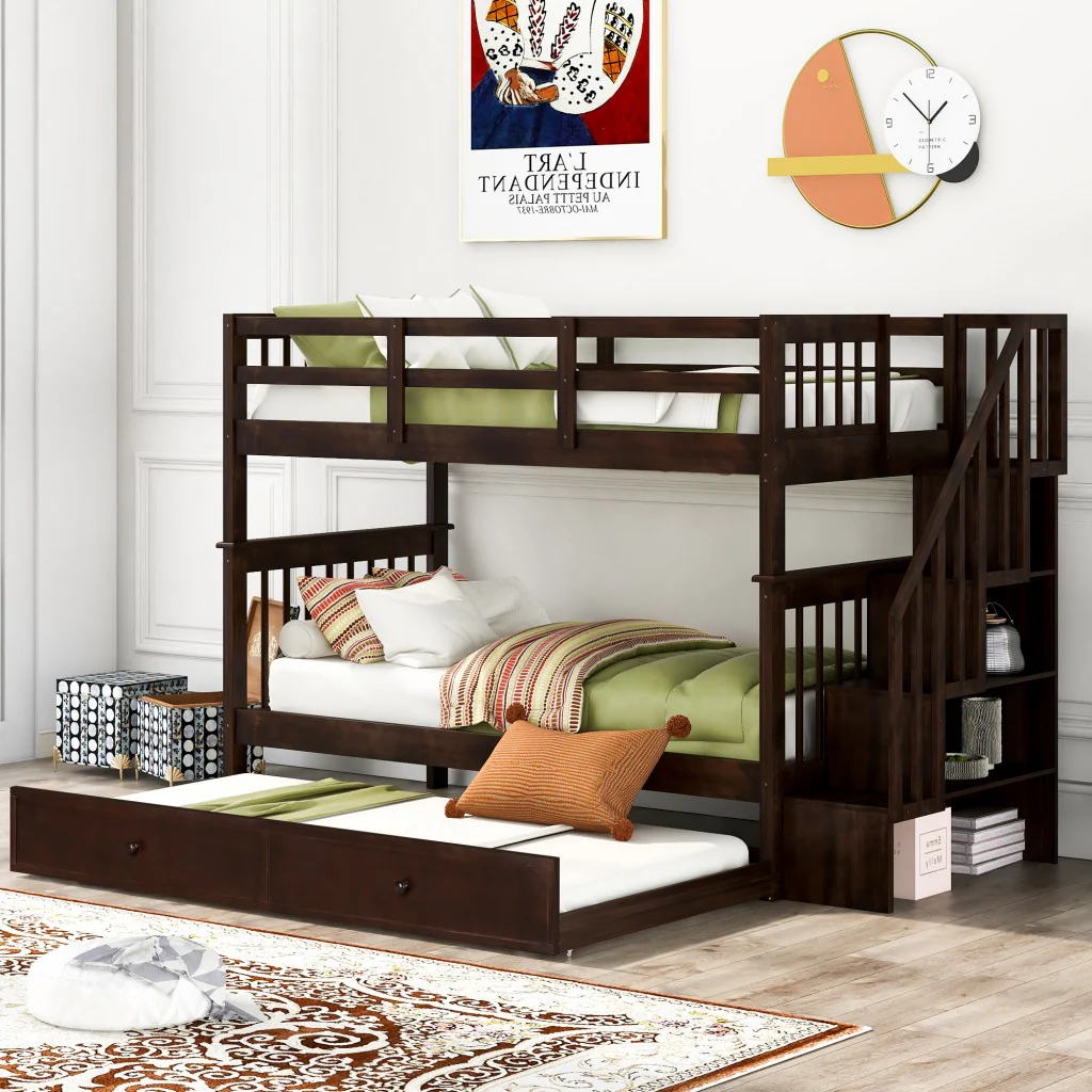 White Double Twin Size Stairway Bunk Bed By Homeroots - Image 19