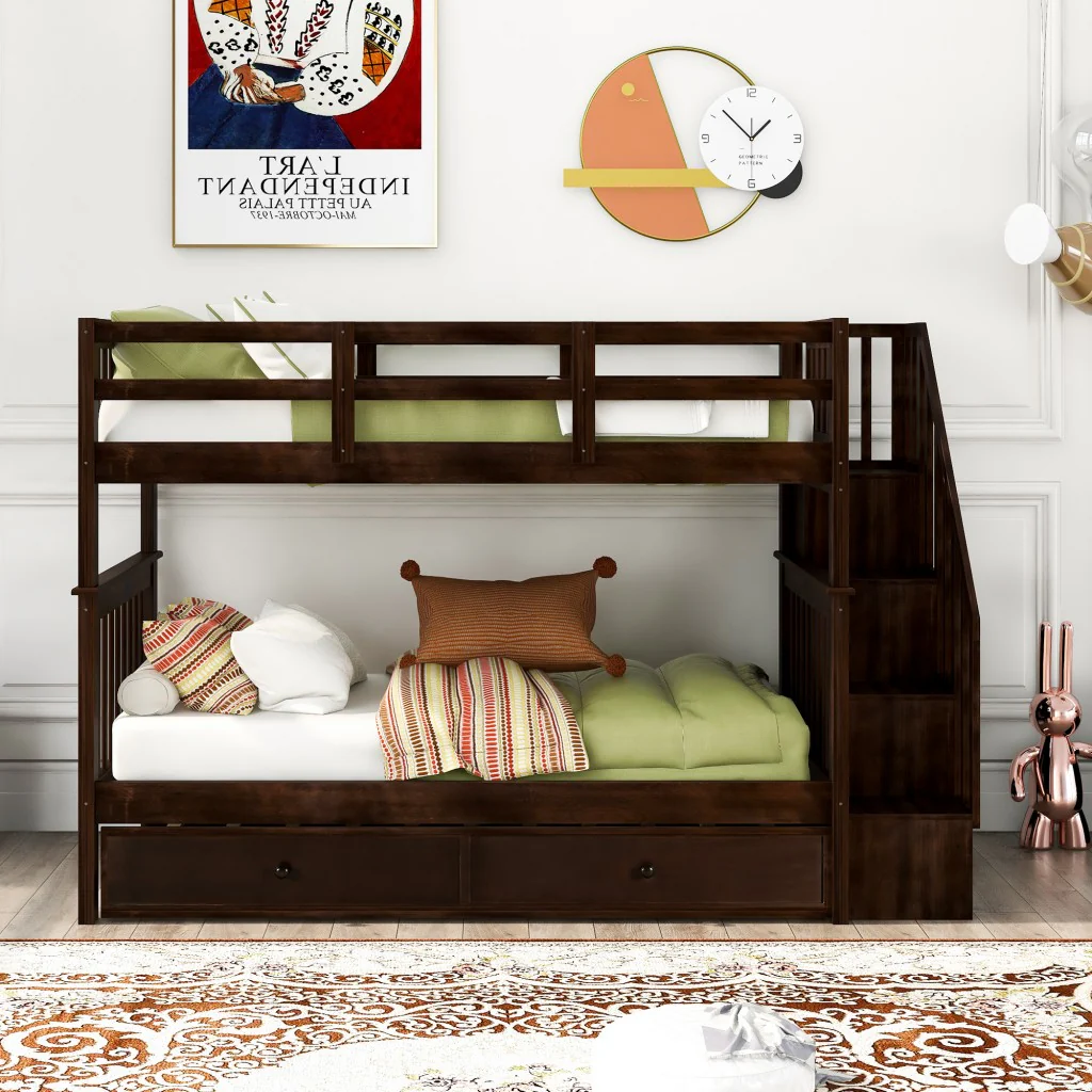 White Double Twin Size Stairway Bunk Bed By Homeroots - Image 20