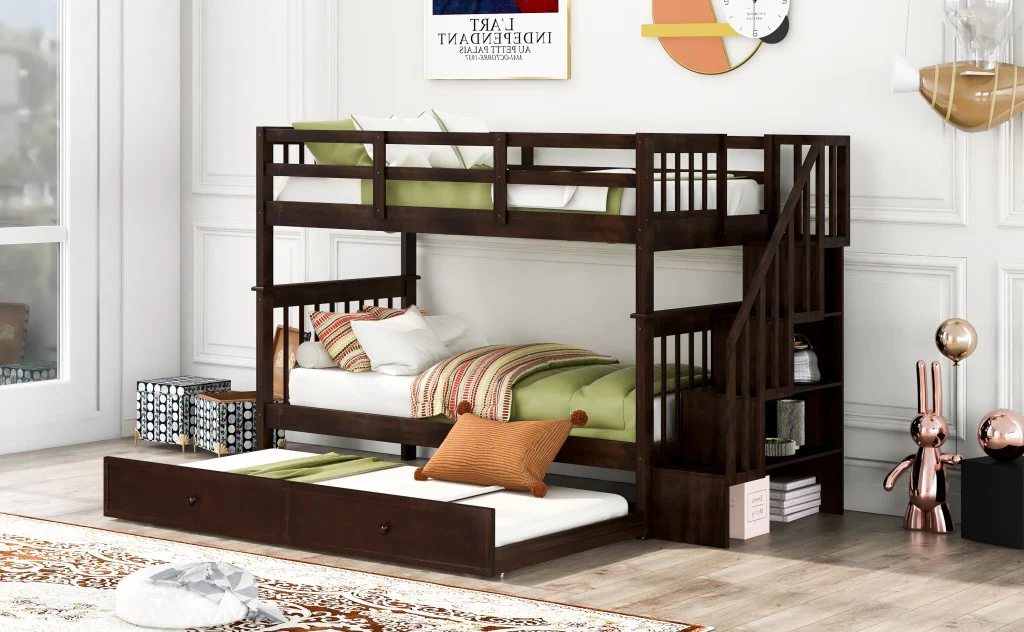 White Double Twin Size Stairway Bunk Bed By Homeroots - Image 21