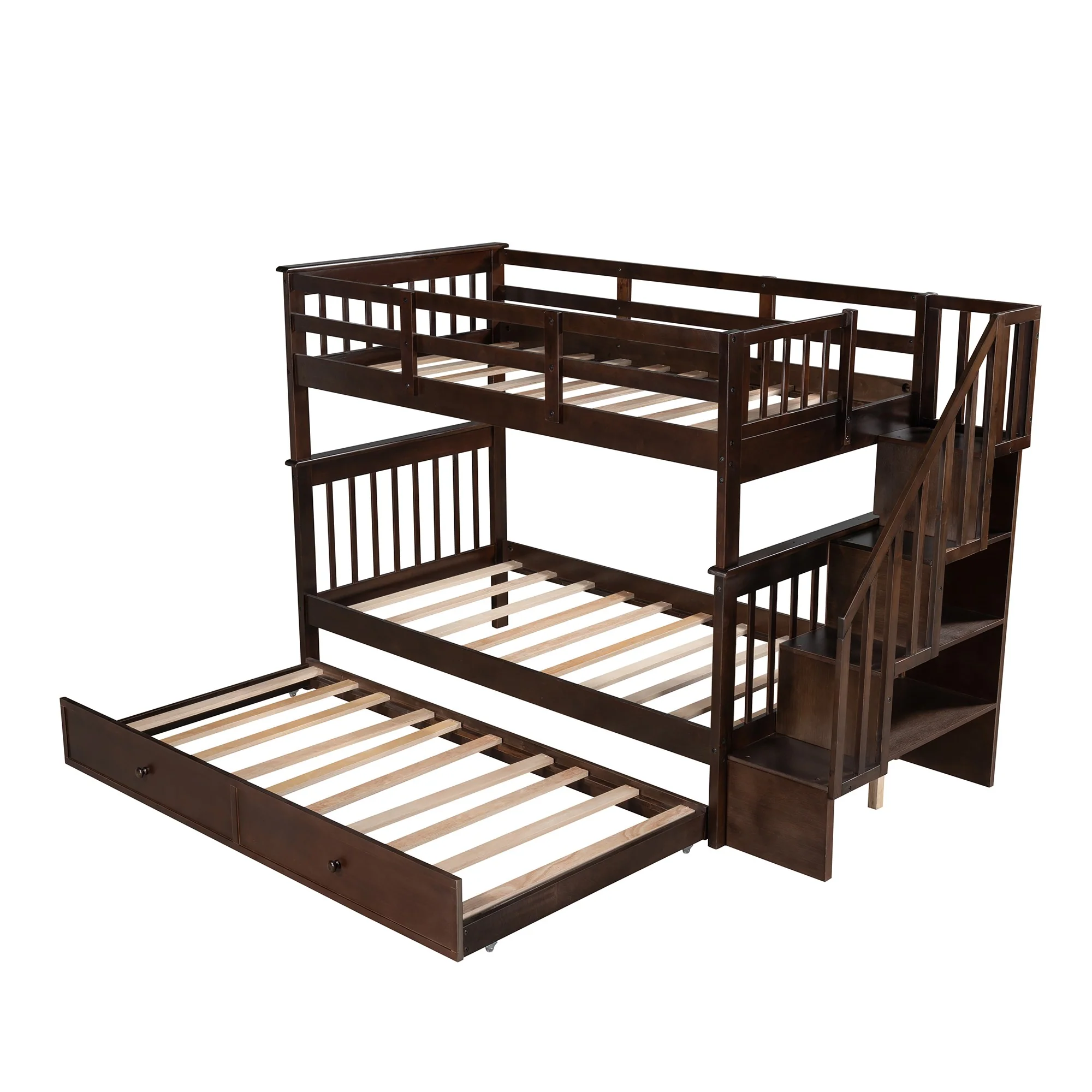 White Double Twin Size Stairway Bunk Bed By Homeroots - Image 22