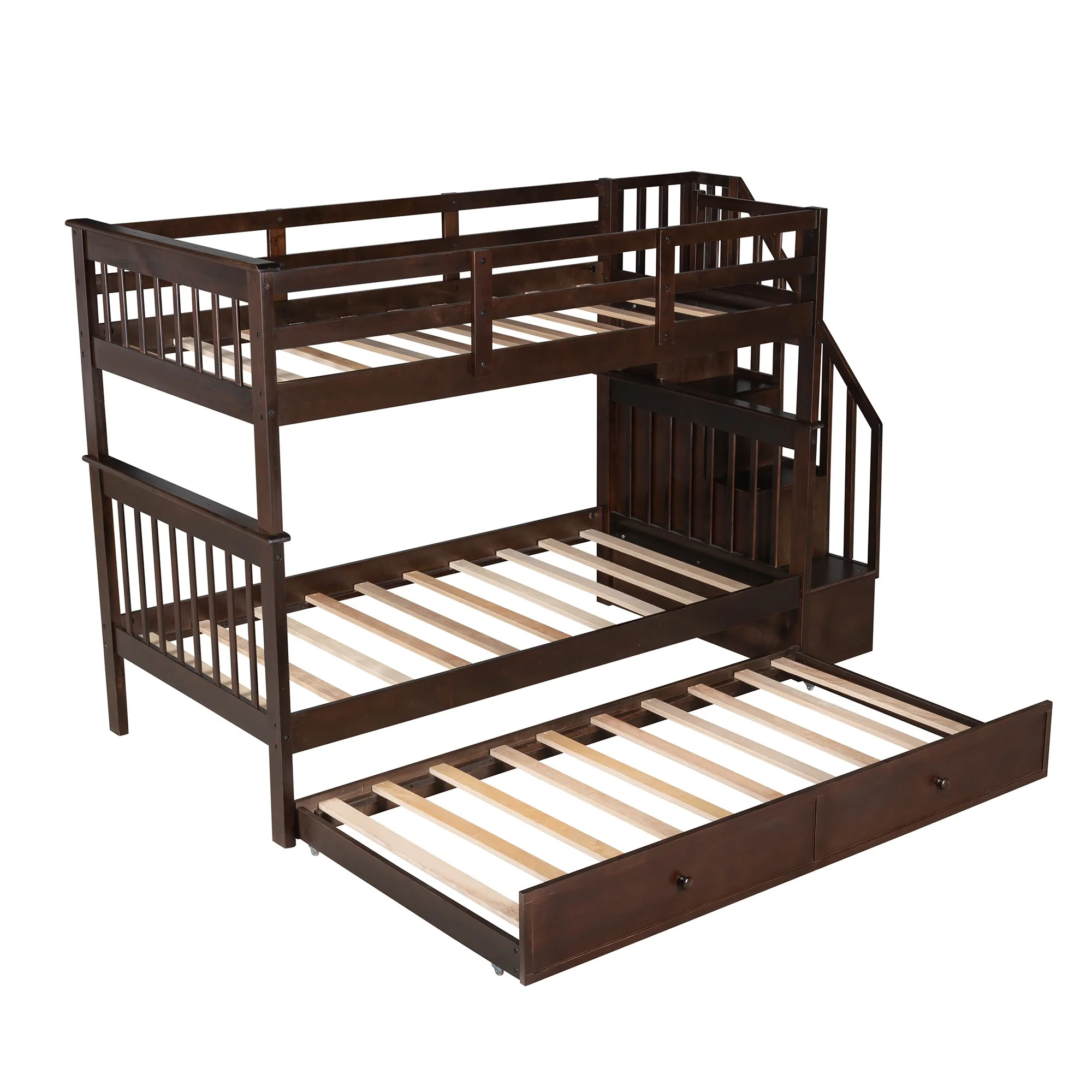 White Double Twin Size Stairway Bunk Bed By Homeroots - Image 23