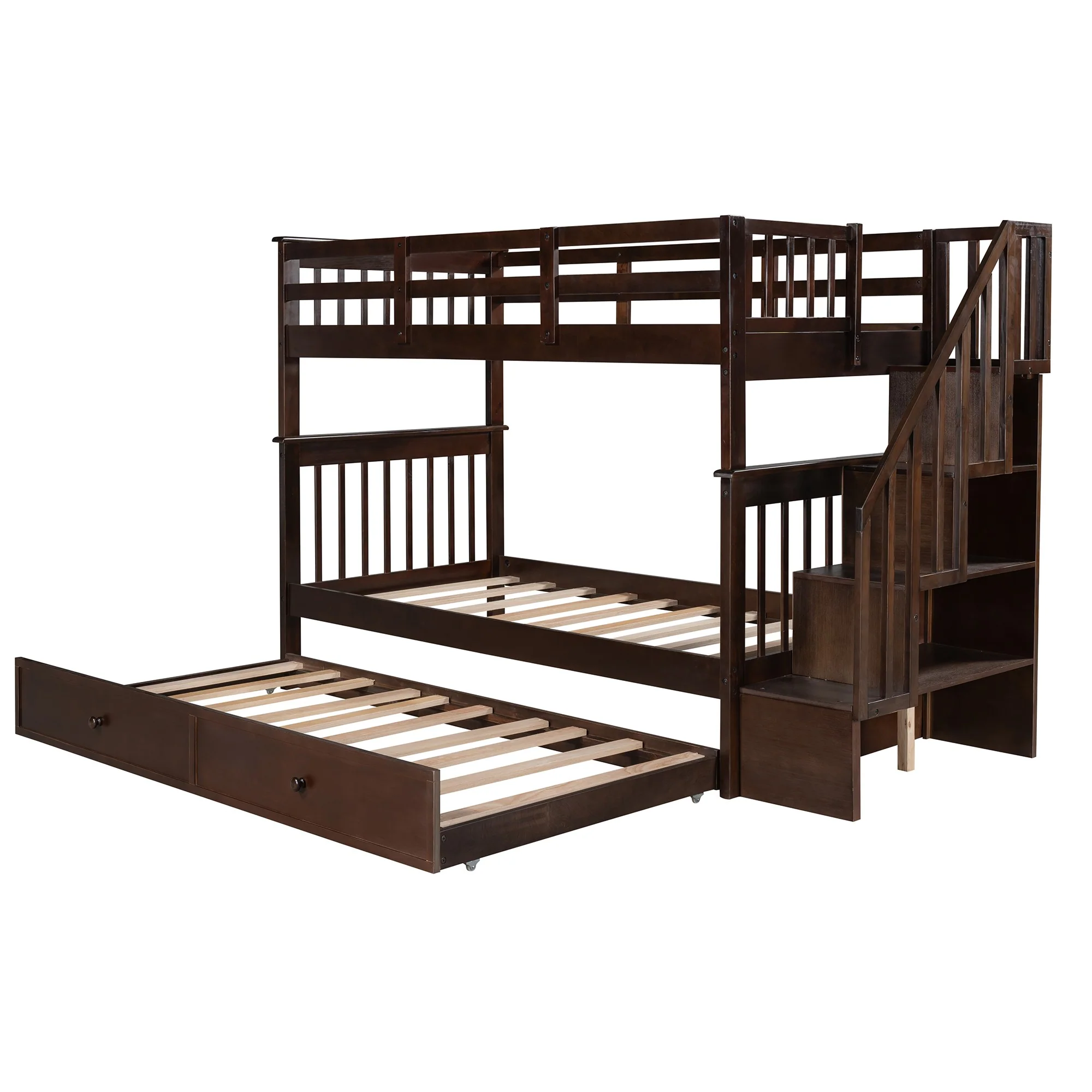 White Double Twin Size Stairway Bunk Bed By Homeroots - Image 24