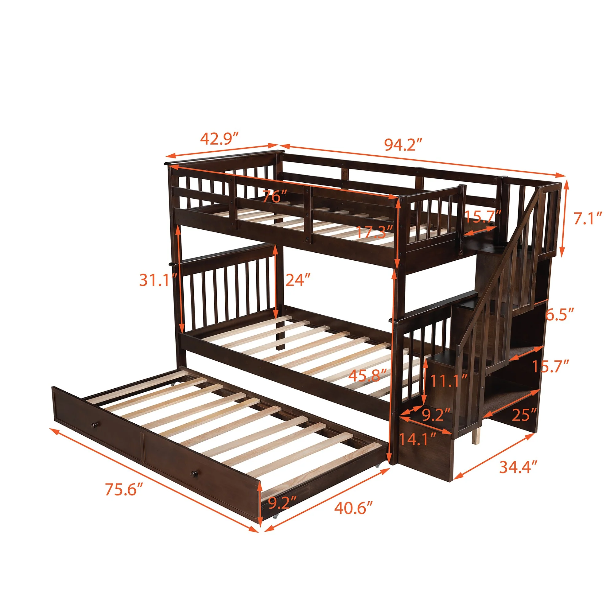 White Double Twin Size Stairway Bunk Bed By Homeroots - Image 25