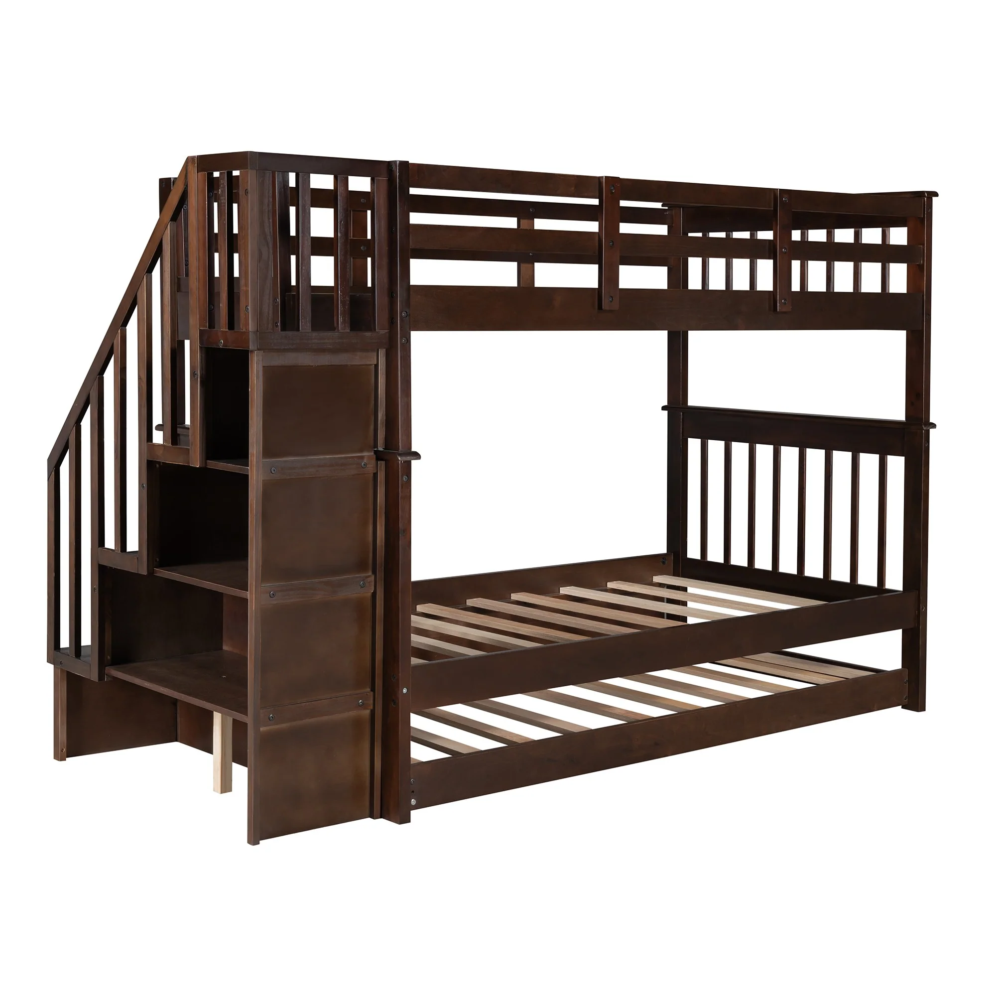 White Double Twin Size Stairway Bunk Bed By Homeroots - Image 26