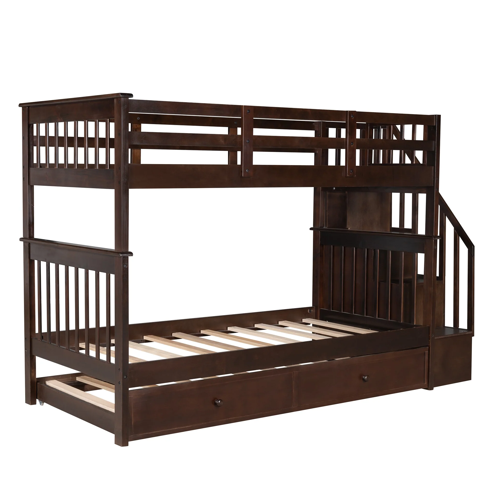 White Double Twin Size Stairway Bunk Bed By Homeroots - Image 27