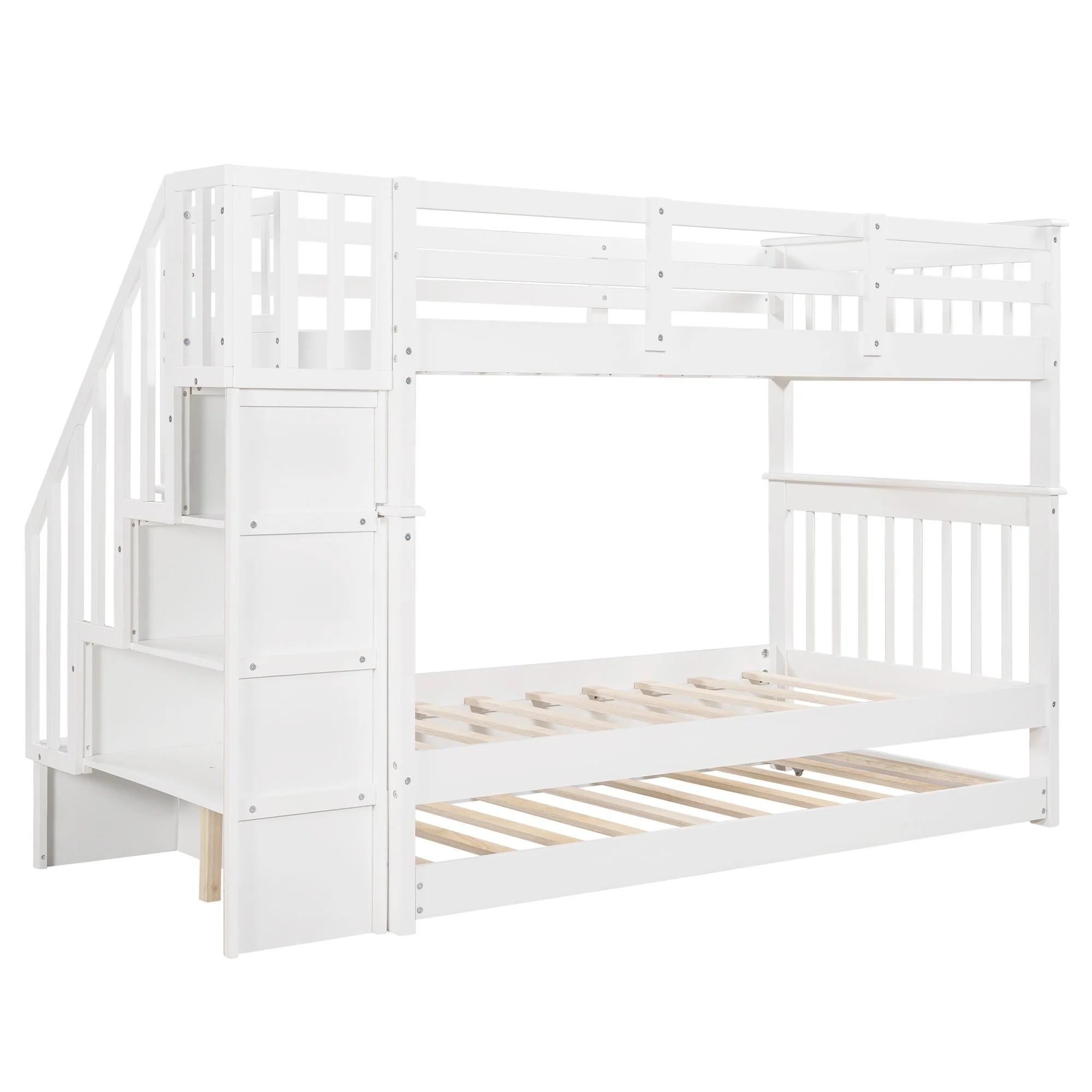 White Double Twin Size Stairway Bunk Bed By Homeroots - Image 4