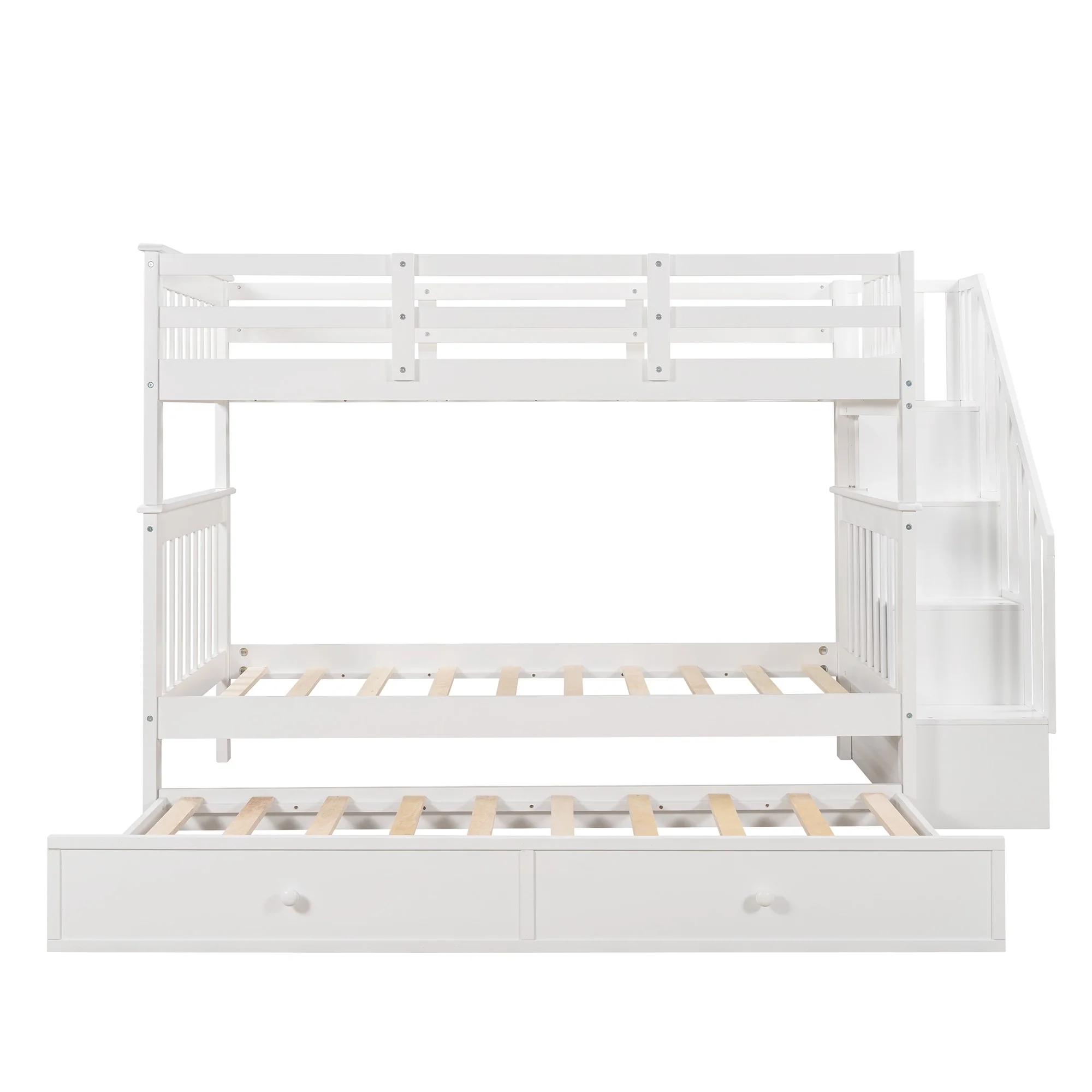White Double Twin Size Stairway Bunk Bed By Homeroots - Image 6