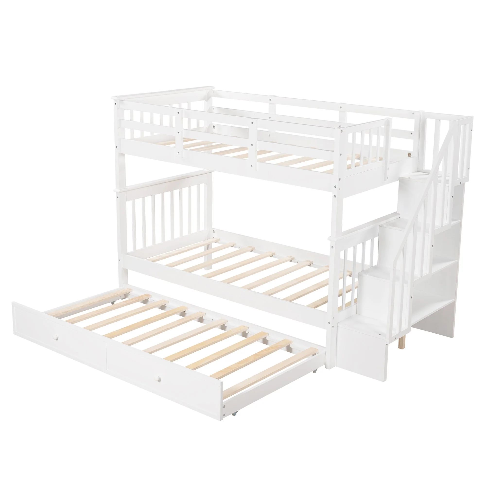 White Double Twin Size Stairway Bunk Bed By Homeroots - Image 7