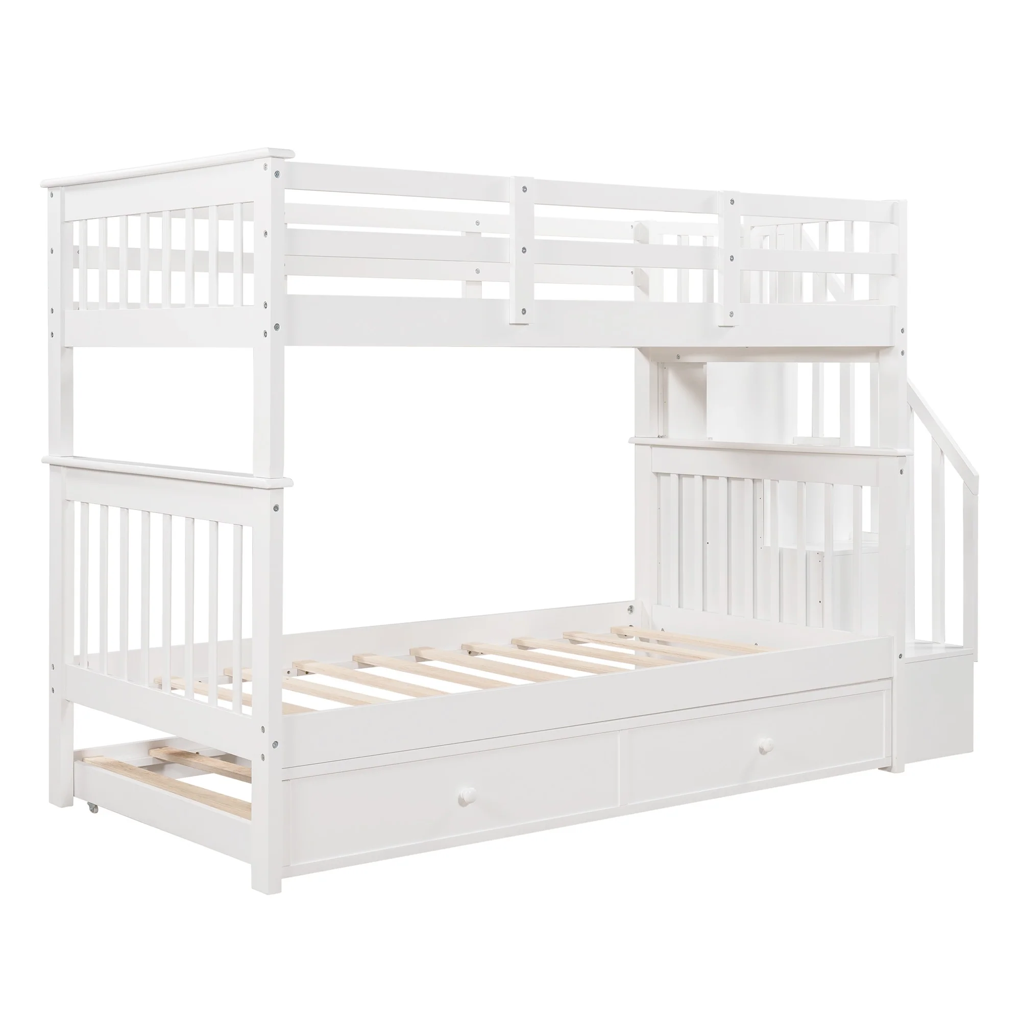 White Double Twin Size Stairway Bunk Bed By Homeroots - Image 8