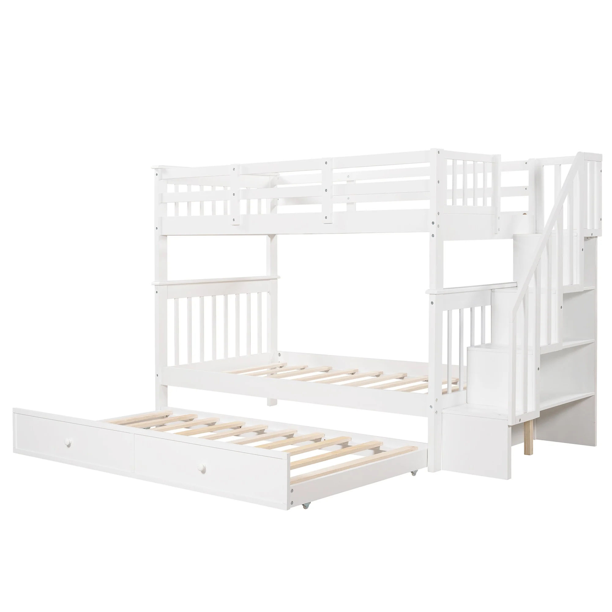 White Double Twin Size Stairway Bunk Bed By Homeroots - Image 9