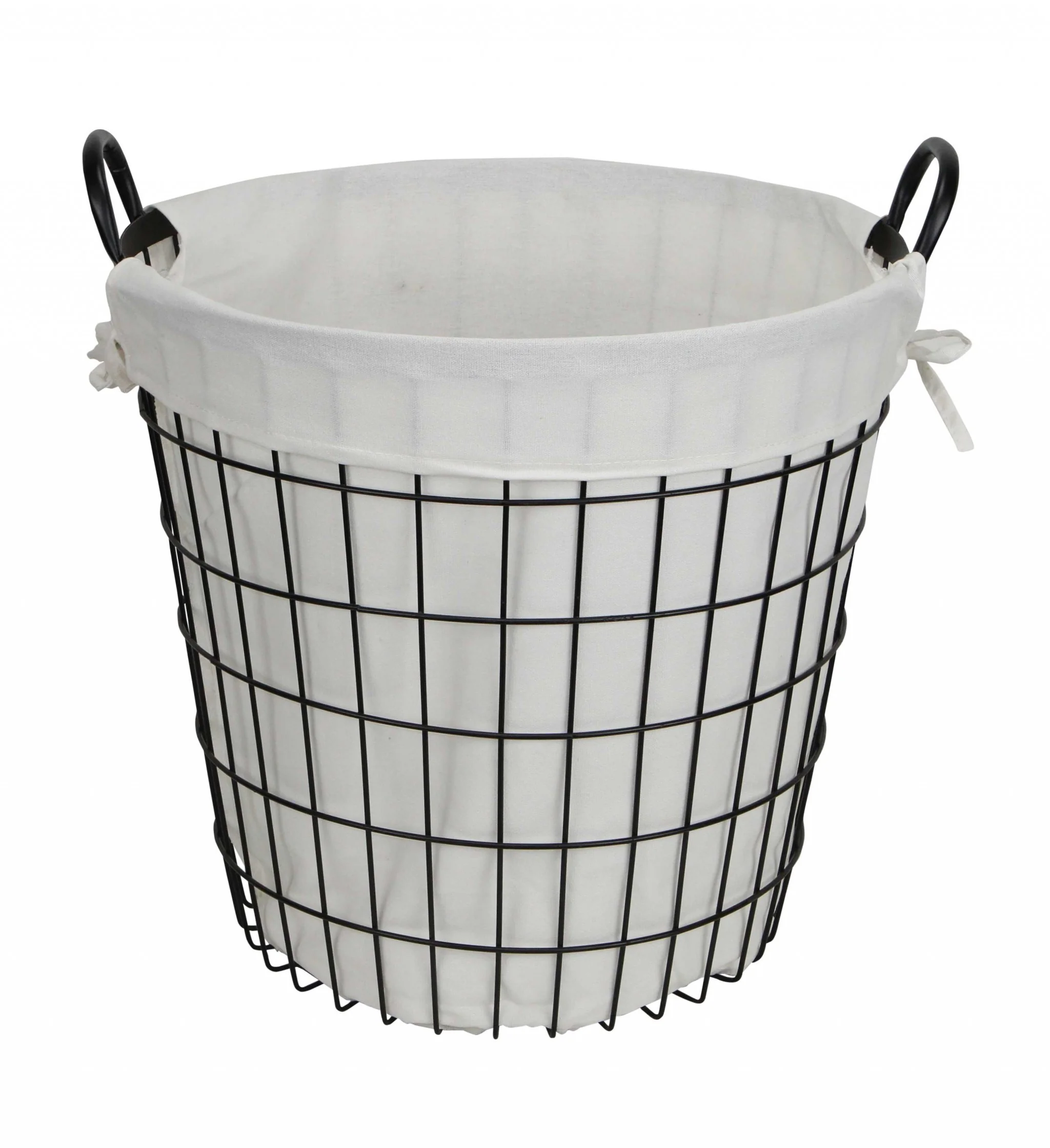 White Fabric Lined Metal Laundry Type Basket With Handle By Homeroots - Image 2