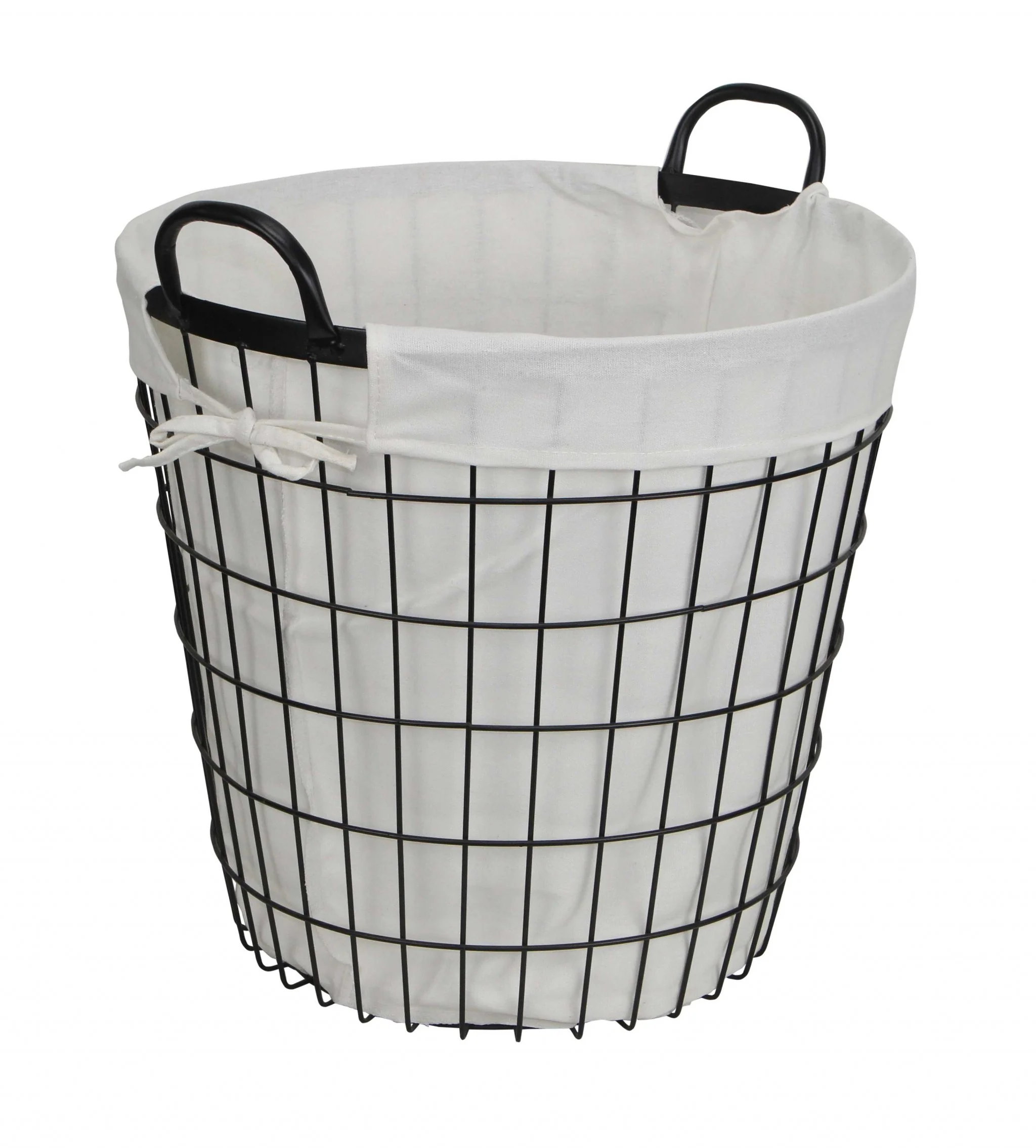 White Fabric Lined Metal Laundry Type Basket With Handle By Homeroots - Image 3