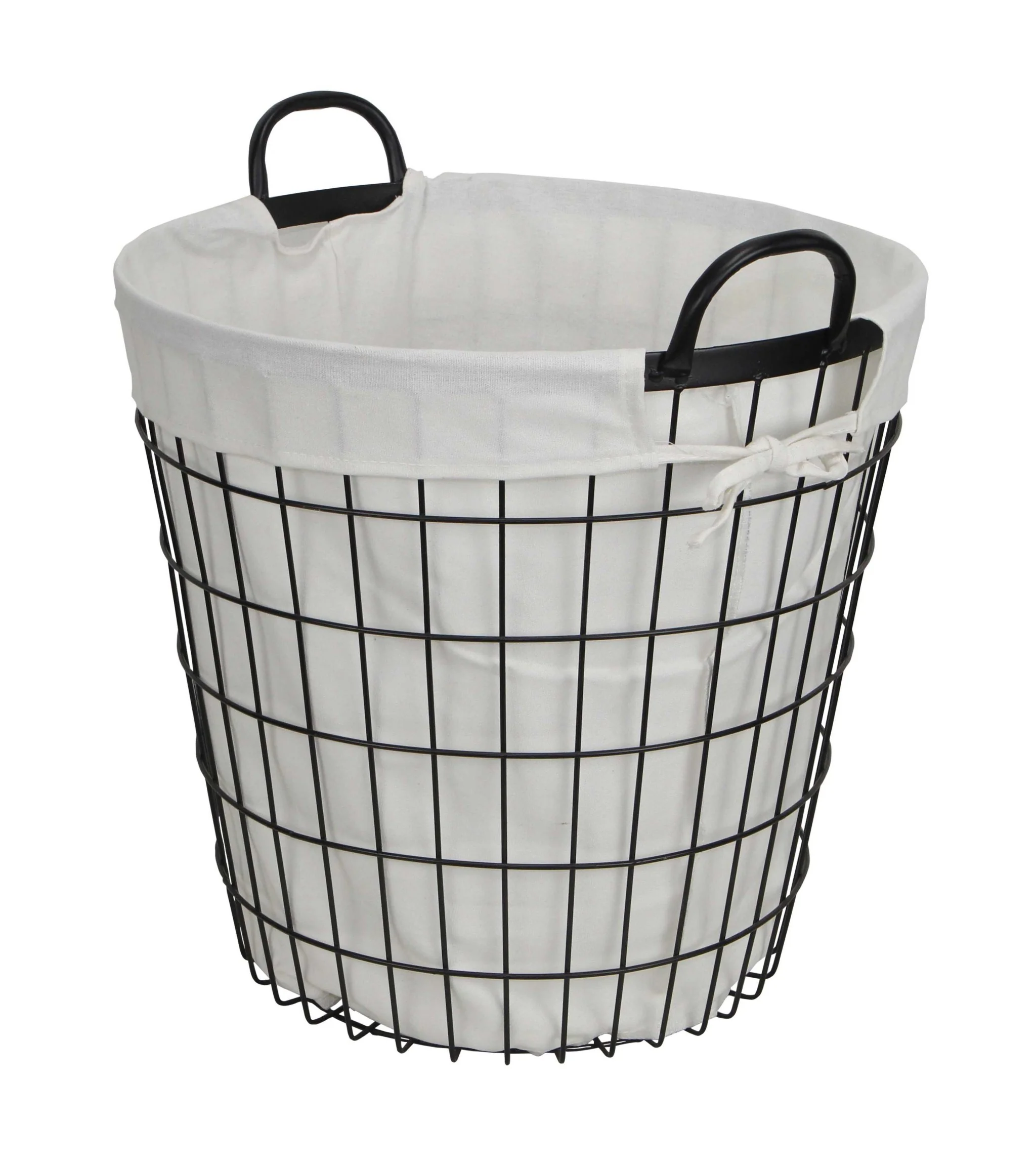 White Fabric Lined Metal Laundry Type Basket With Handle By Homeroots - Image 4