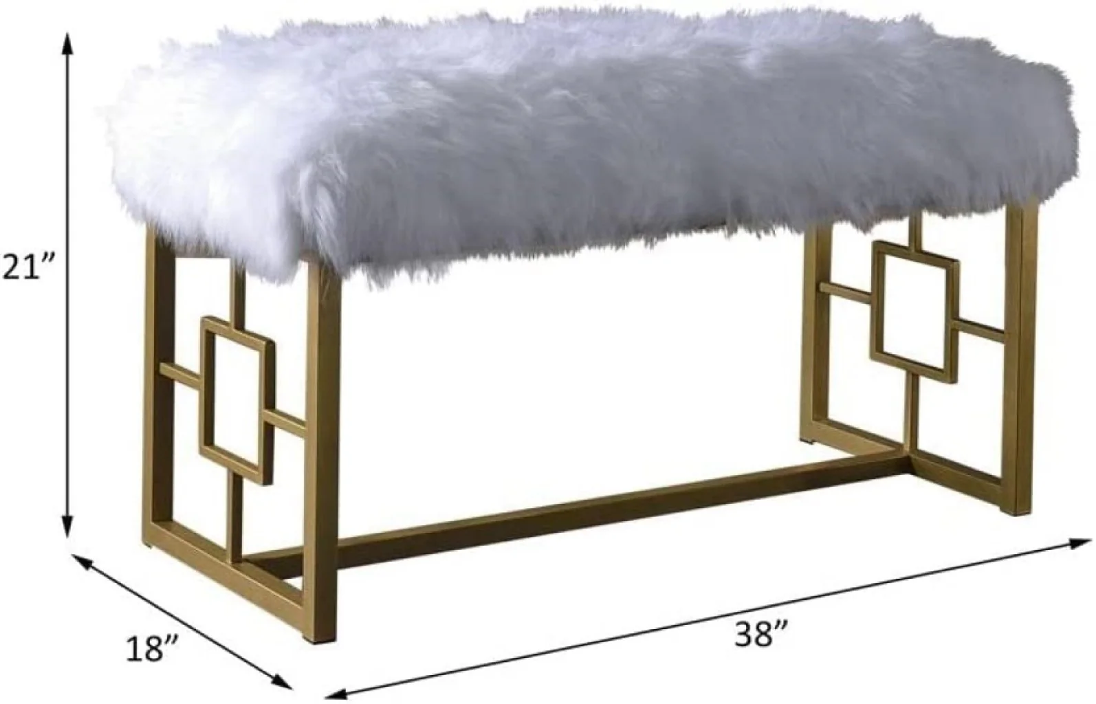 White FauFur Gold Metal Upholstered Bench By Homeroots - Image 2