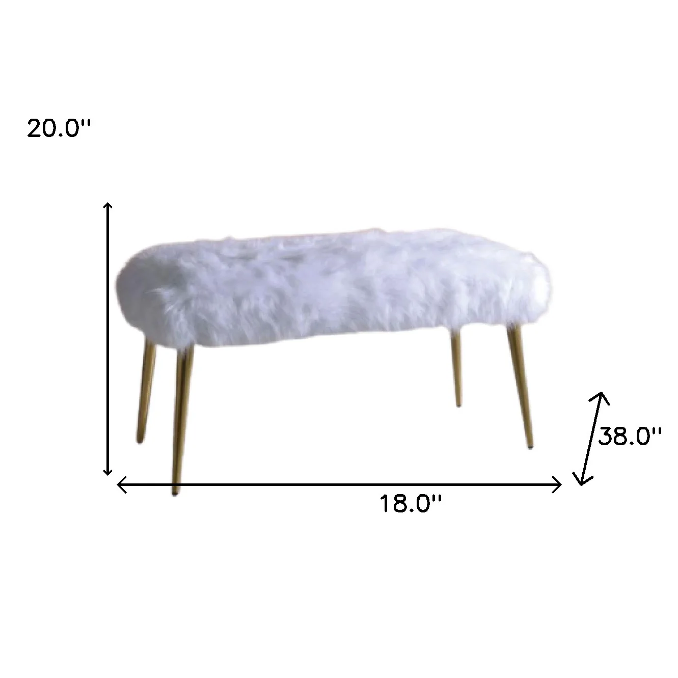 White FauFur Gold Metal Upholstered Seat Bench By Homeroots - Image 7