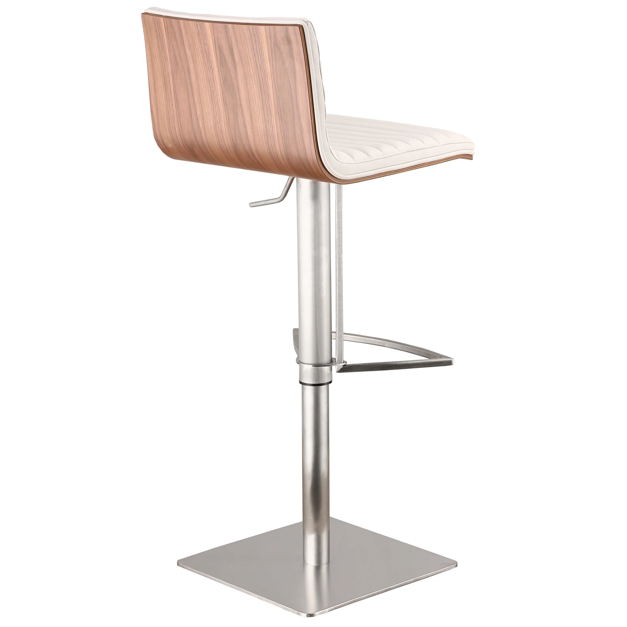 White Faux Leather Armless Swivel Bar Stool with Brushed Stainless Steel Base By Homeroots - Image 2