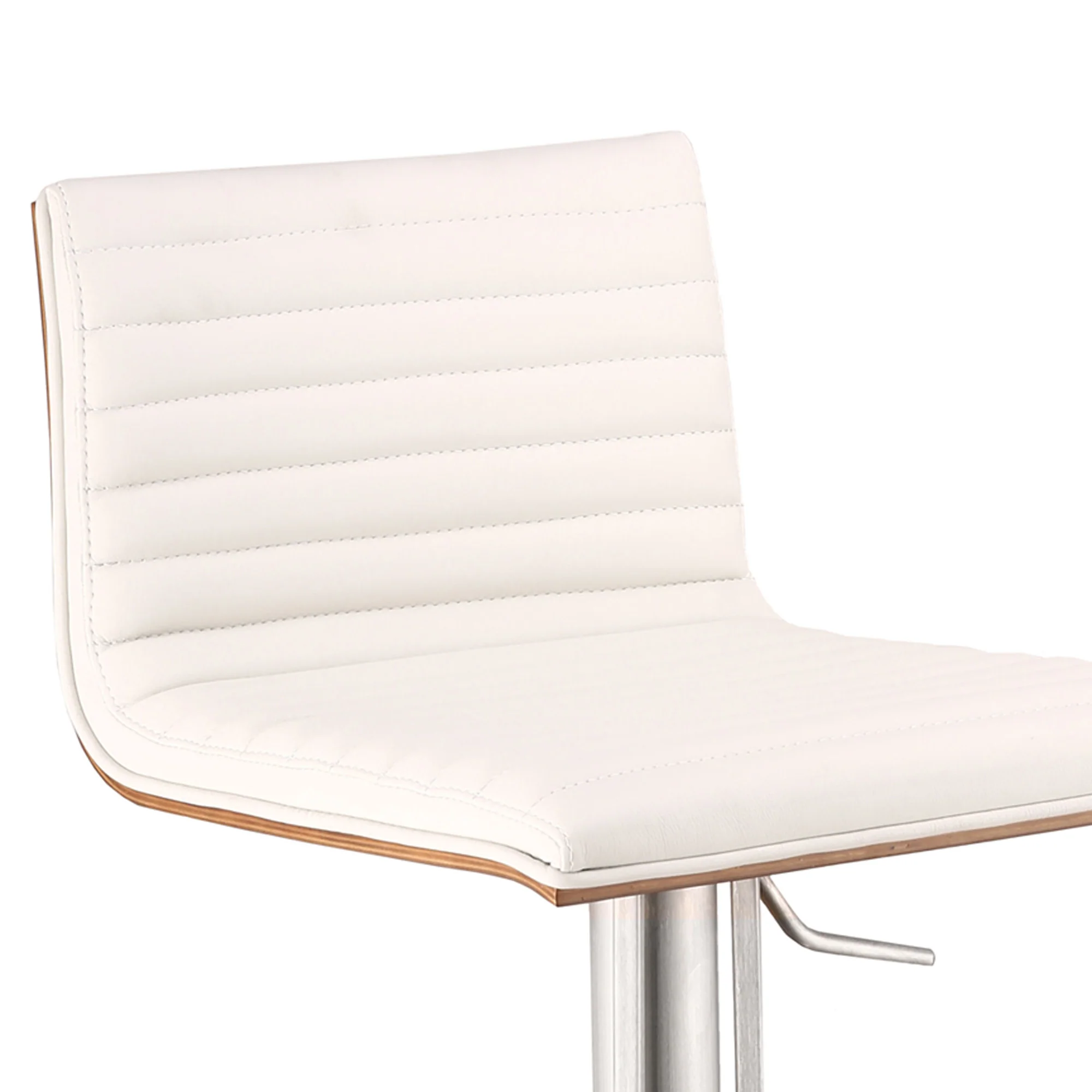 White Faux Leather Armless Swivel Bar Stool with Brushed Stainless Steel Base By Homeroots - Image 3