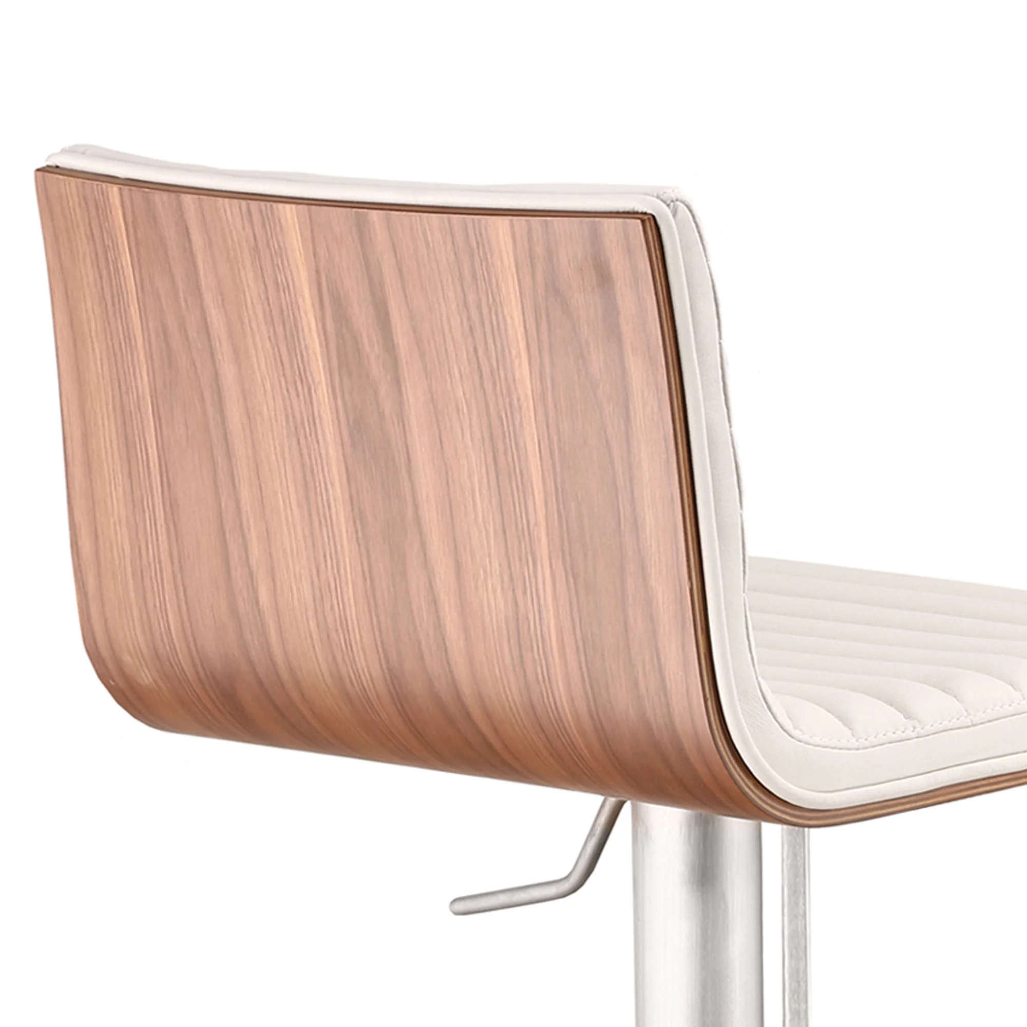 White Faux Leather Armless Swivel Bar Stool with Brushed Stainless Steel Base By Homeroots - Image 5