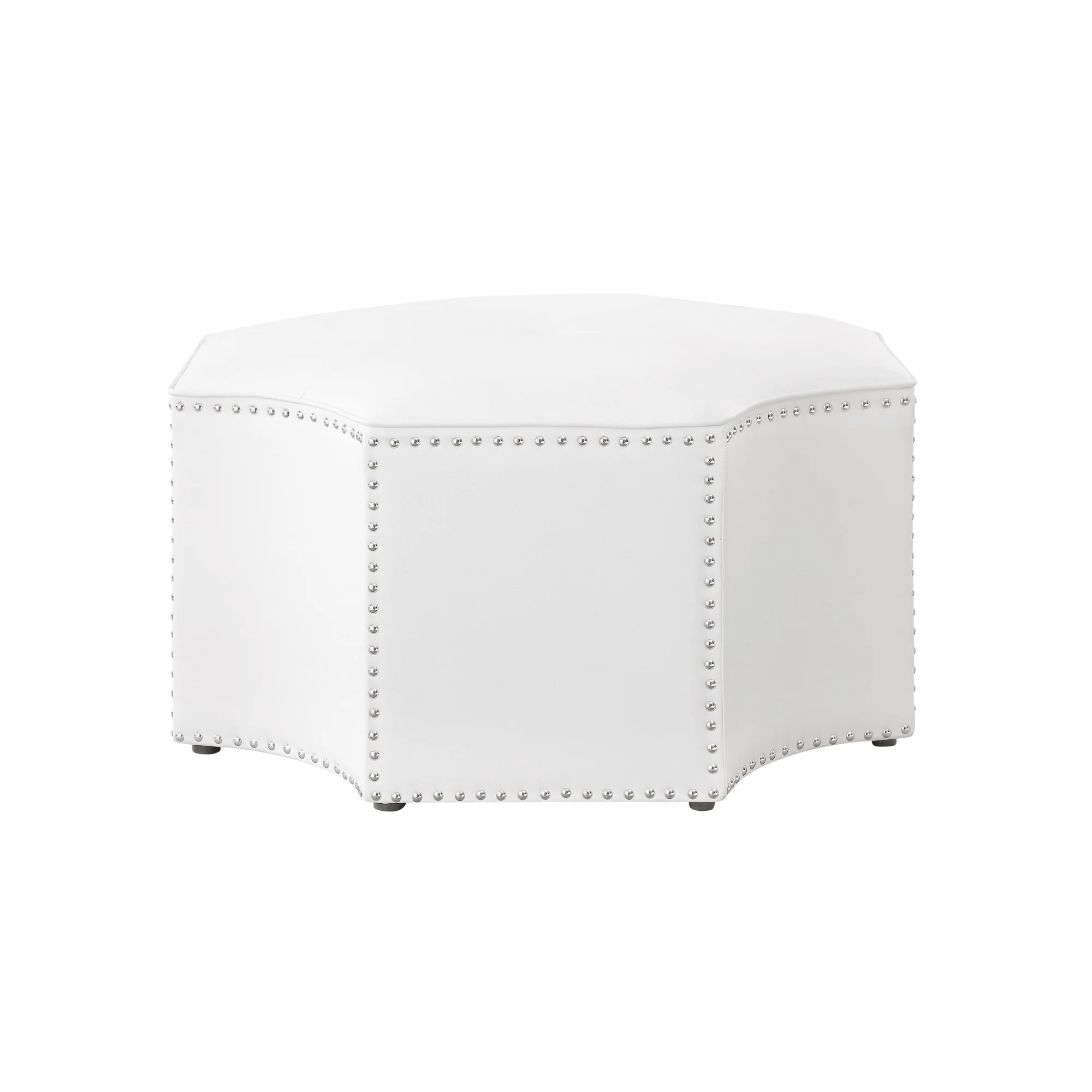 White Faux Leather Tufted Octagonal Cocktail Ottoman By Homeroots - Image 2