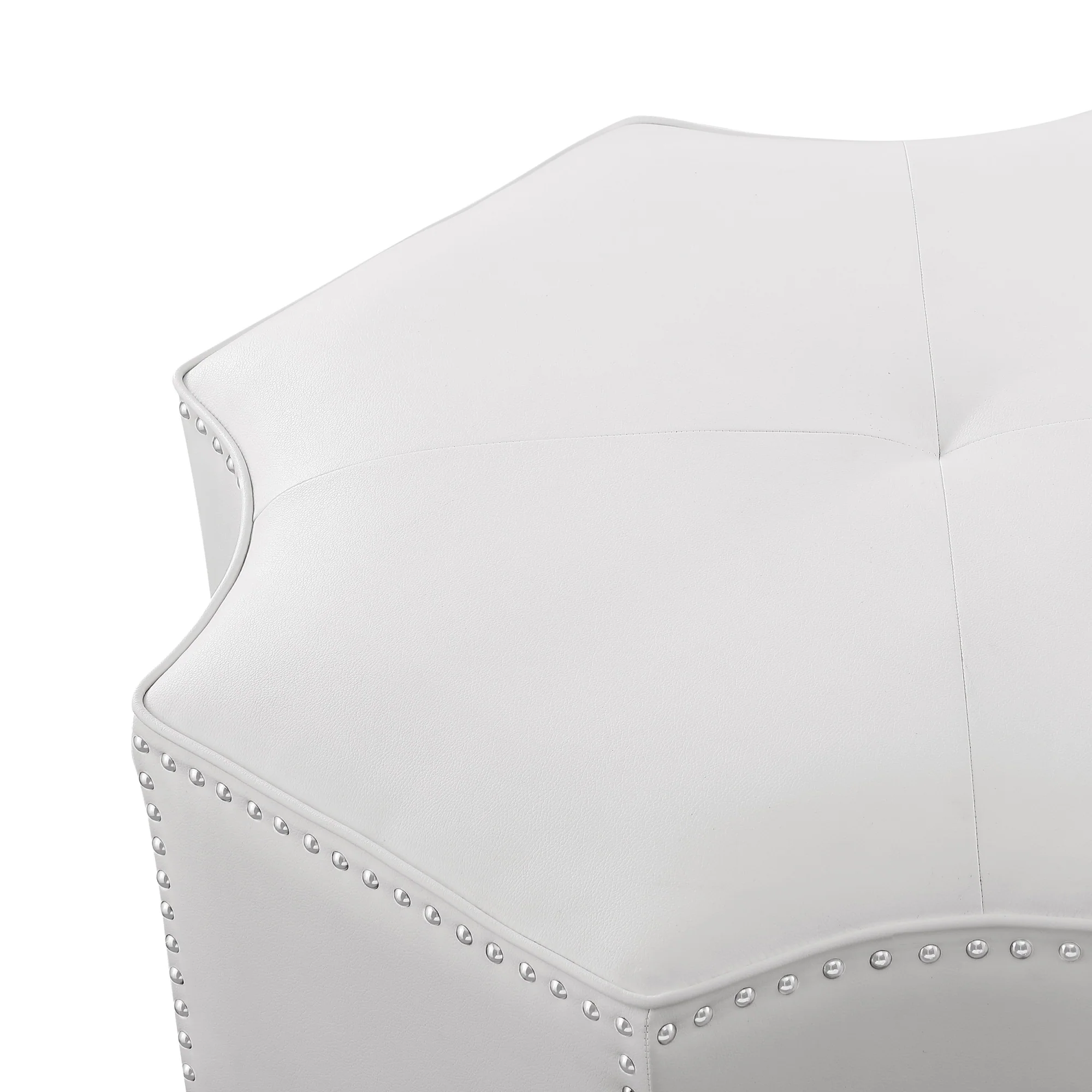 White Faux Leather Tufted Octagonal Cocktail Ottoman By Homeroots - Image 3