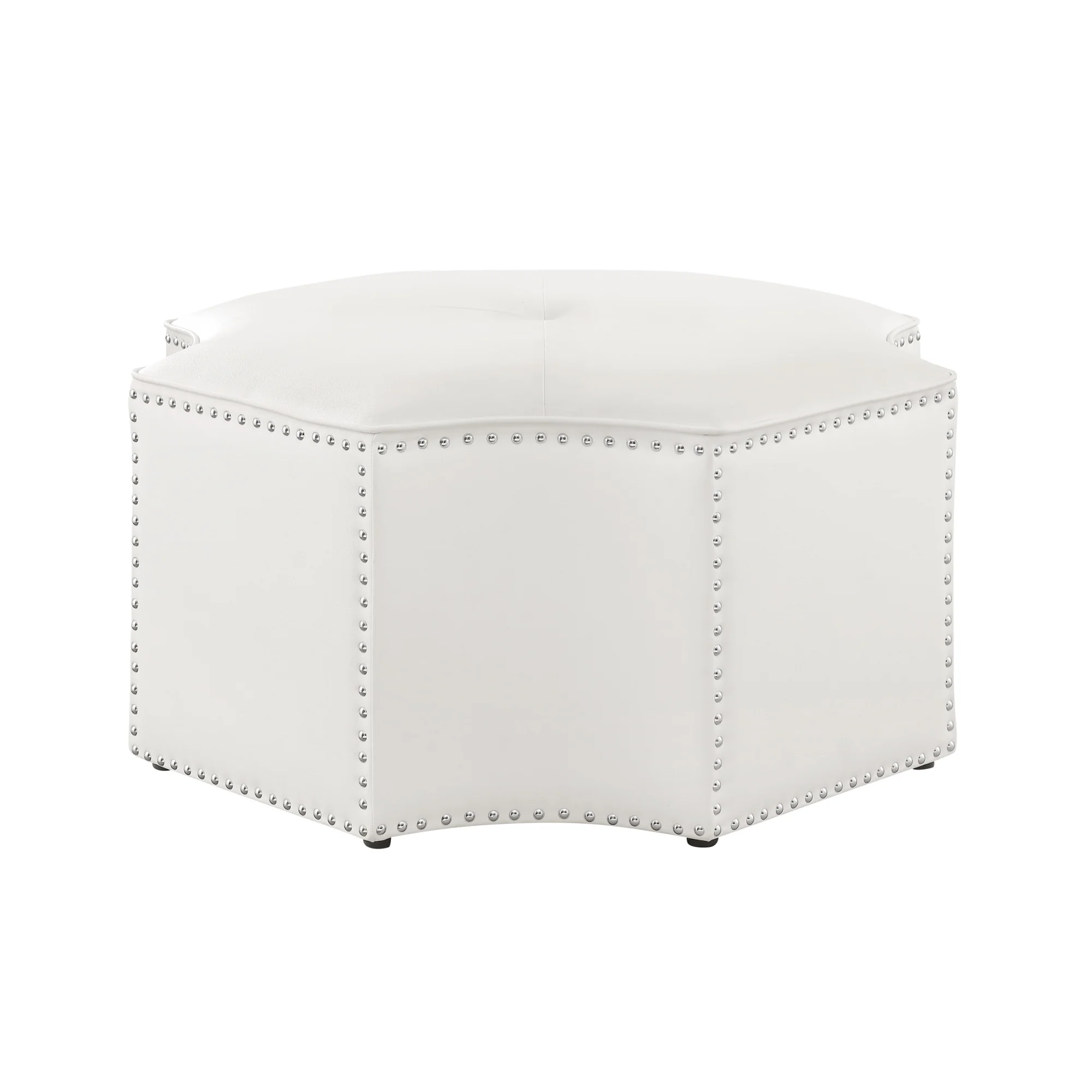 White Faux Leather Tufted Octagonal Cocktail Ottoman By Homeroots - Image 4